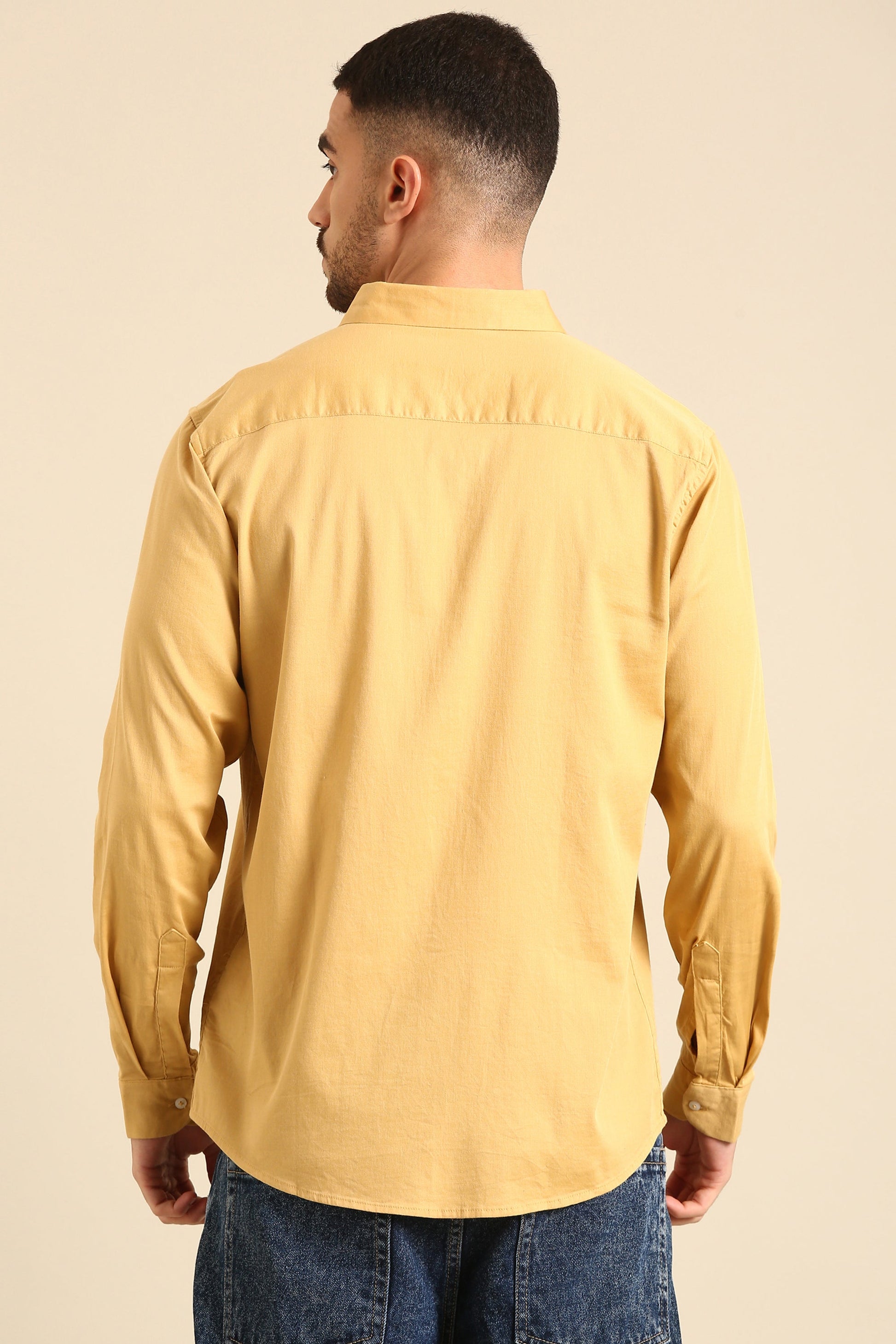 Men'S Solid Amber Full-Sleeve Viscose Lycra Shirt