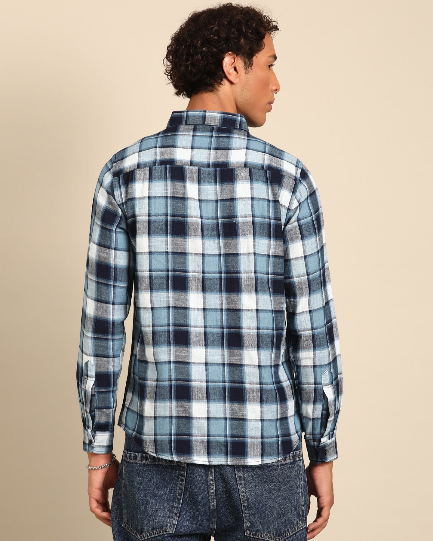 Yarn Dyed Blue-Grey Checkered Full Sleeve Shirt