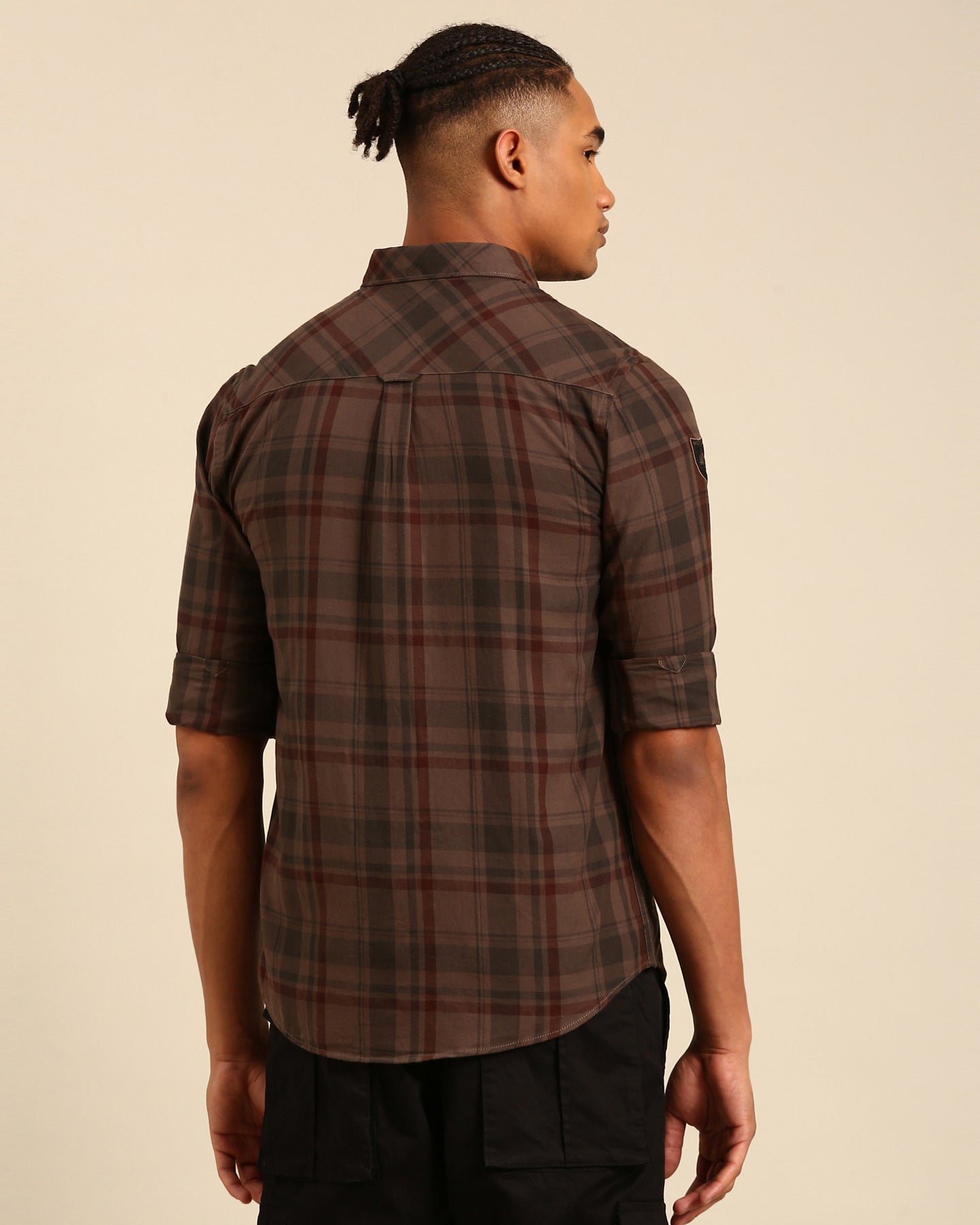 Oxford Yarn Brown-Maroon Tartan Plaid Checkered Full Sleeve Shirt