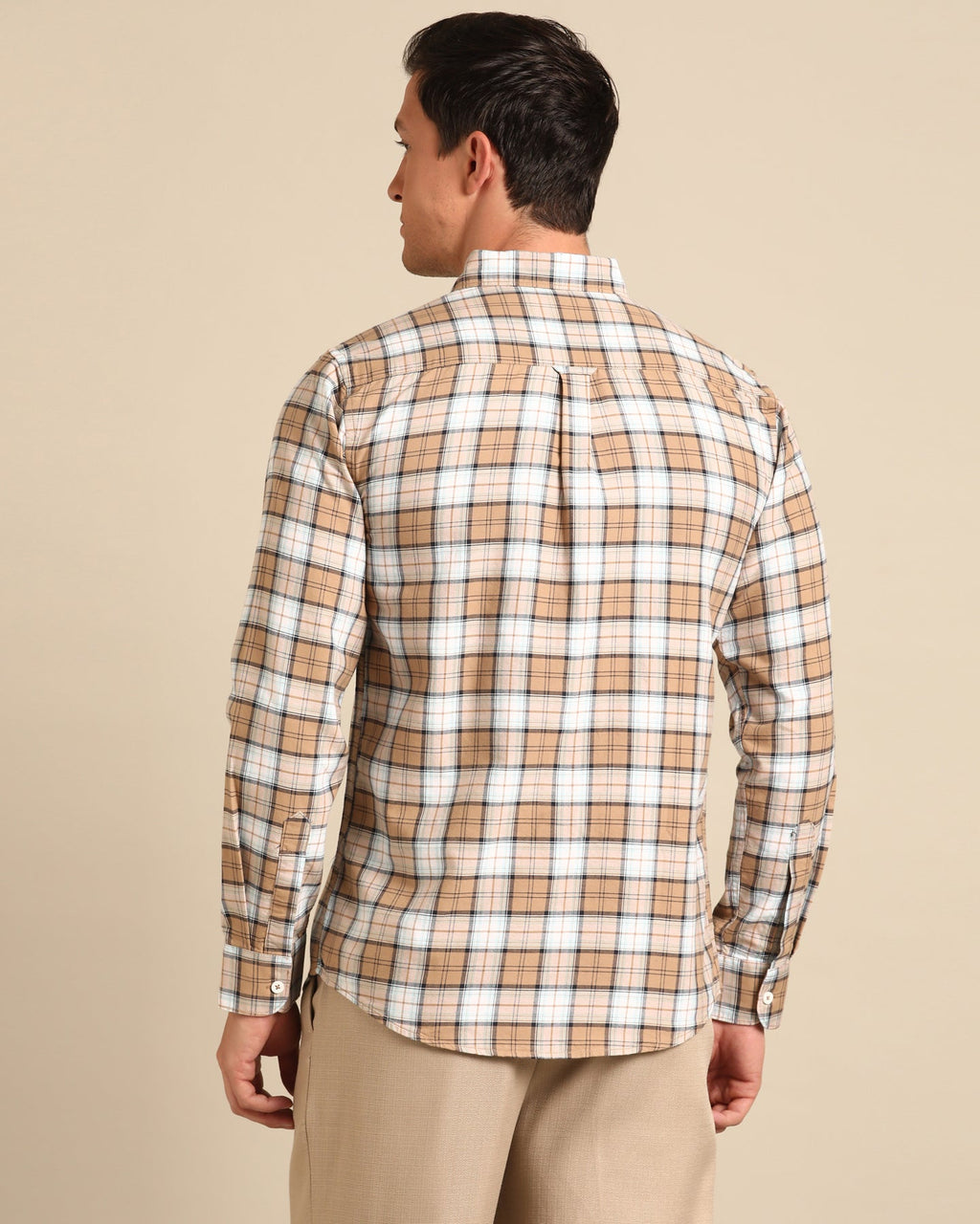 Pure Cotton Brown-White Windowpane Checkered Full Sleeve Shirt