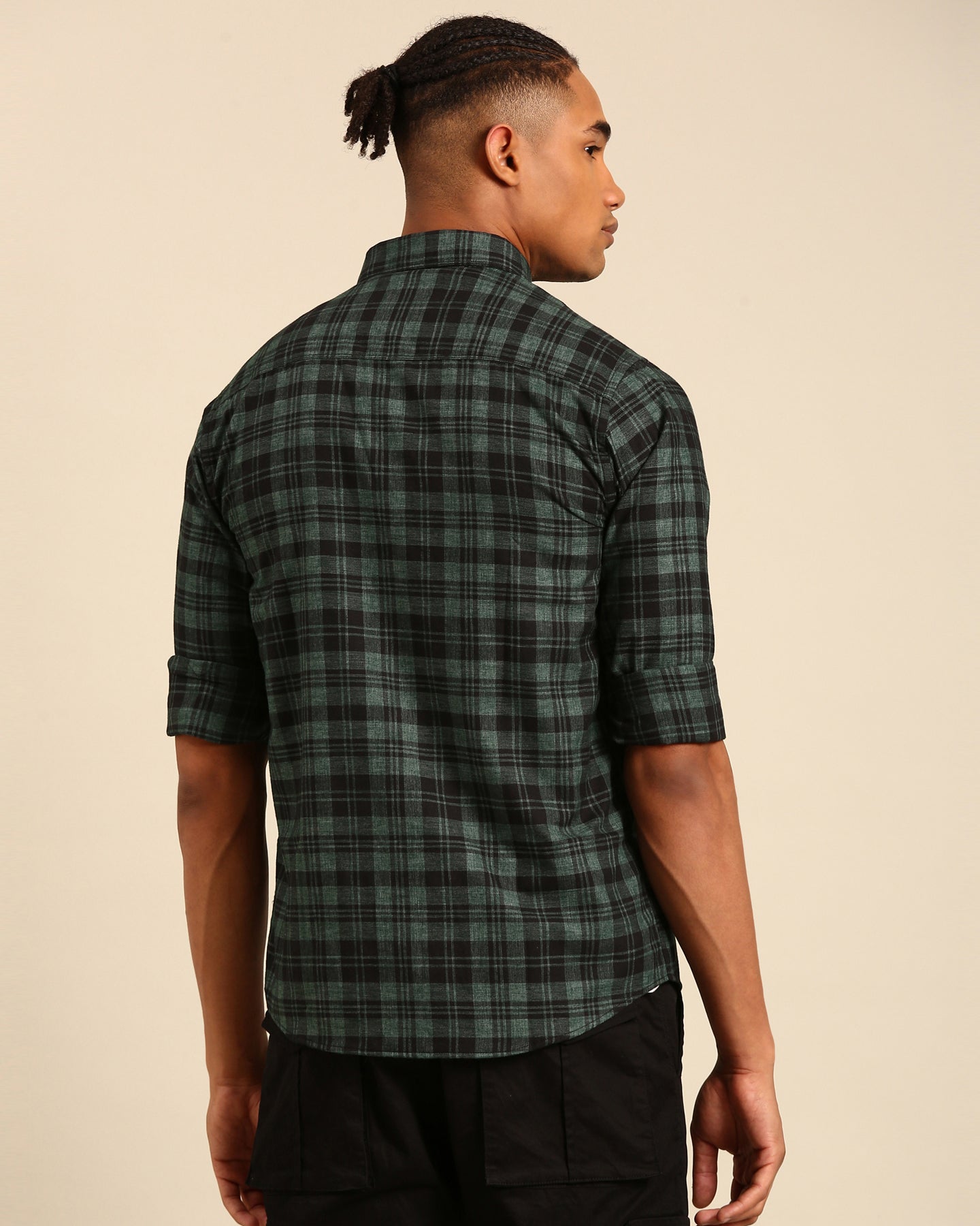 Milange Yarn Green-Black Tartan Plaid checkered Full Sleeve Shirt