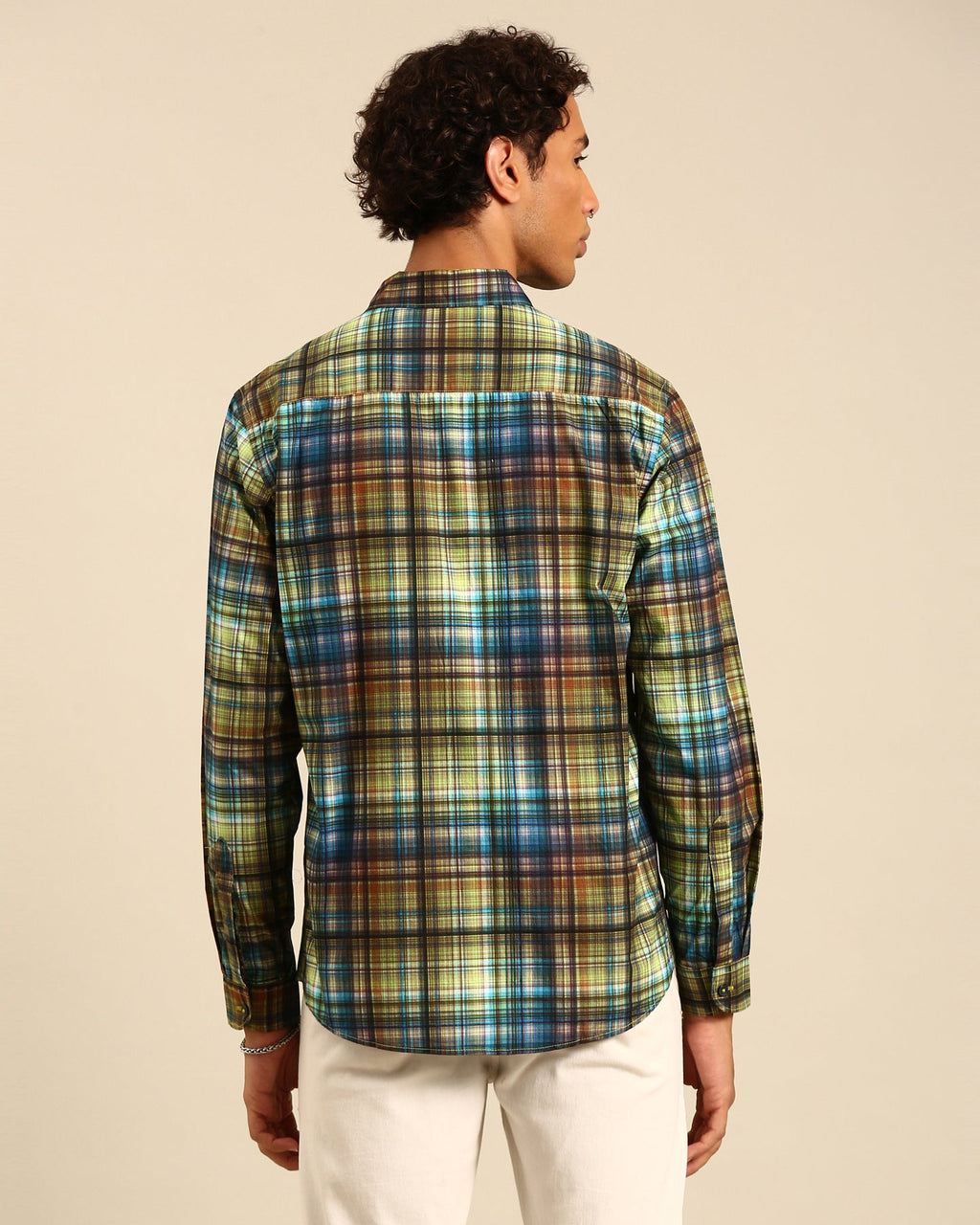 Classic Yellow and Blue Digital Print Madras Checked Full Sleeve Shirt