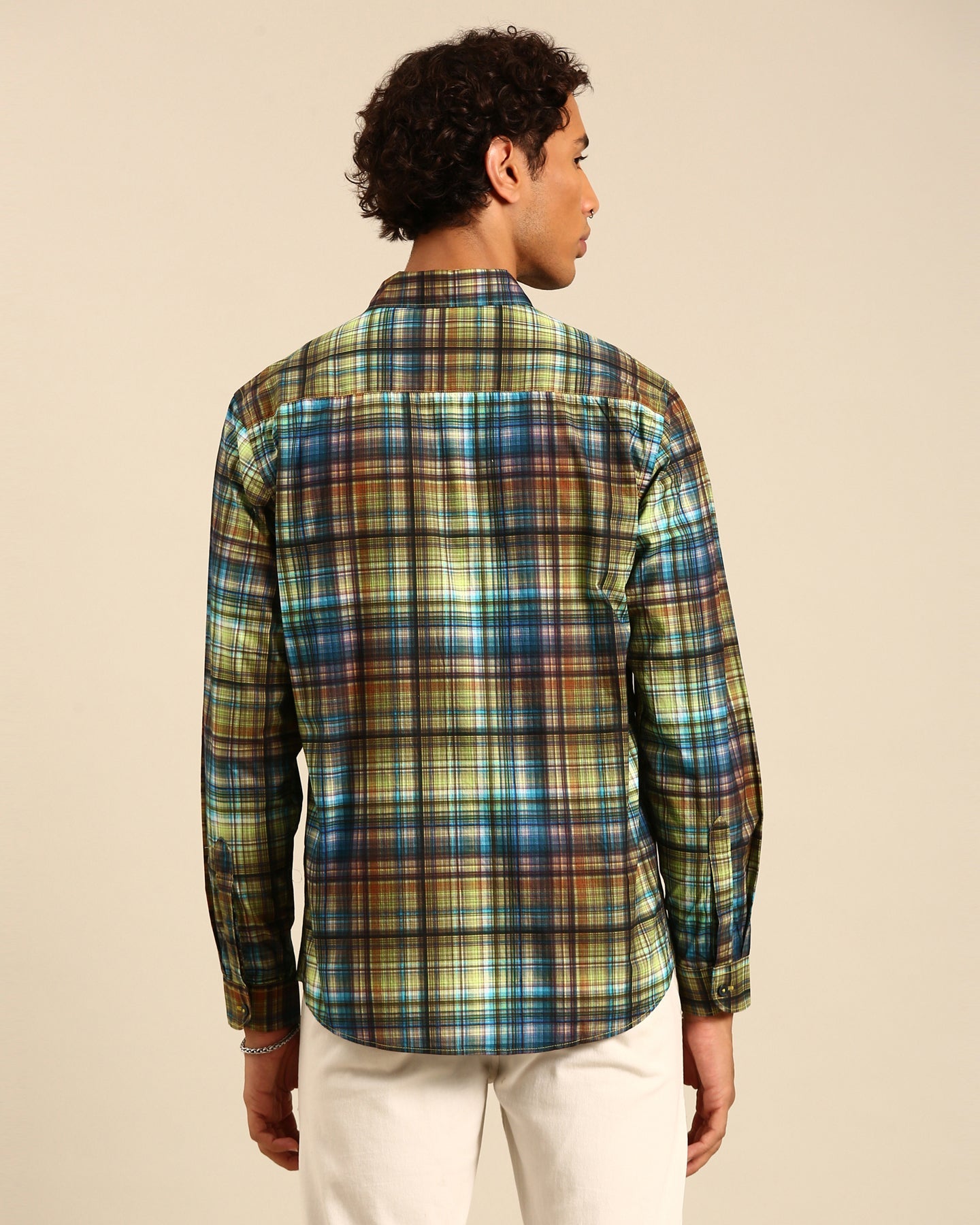 Classic Yellow and Blue Digital Print Madras Checked Full Sleeve Shirt