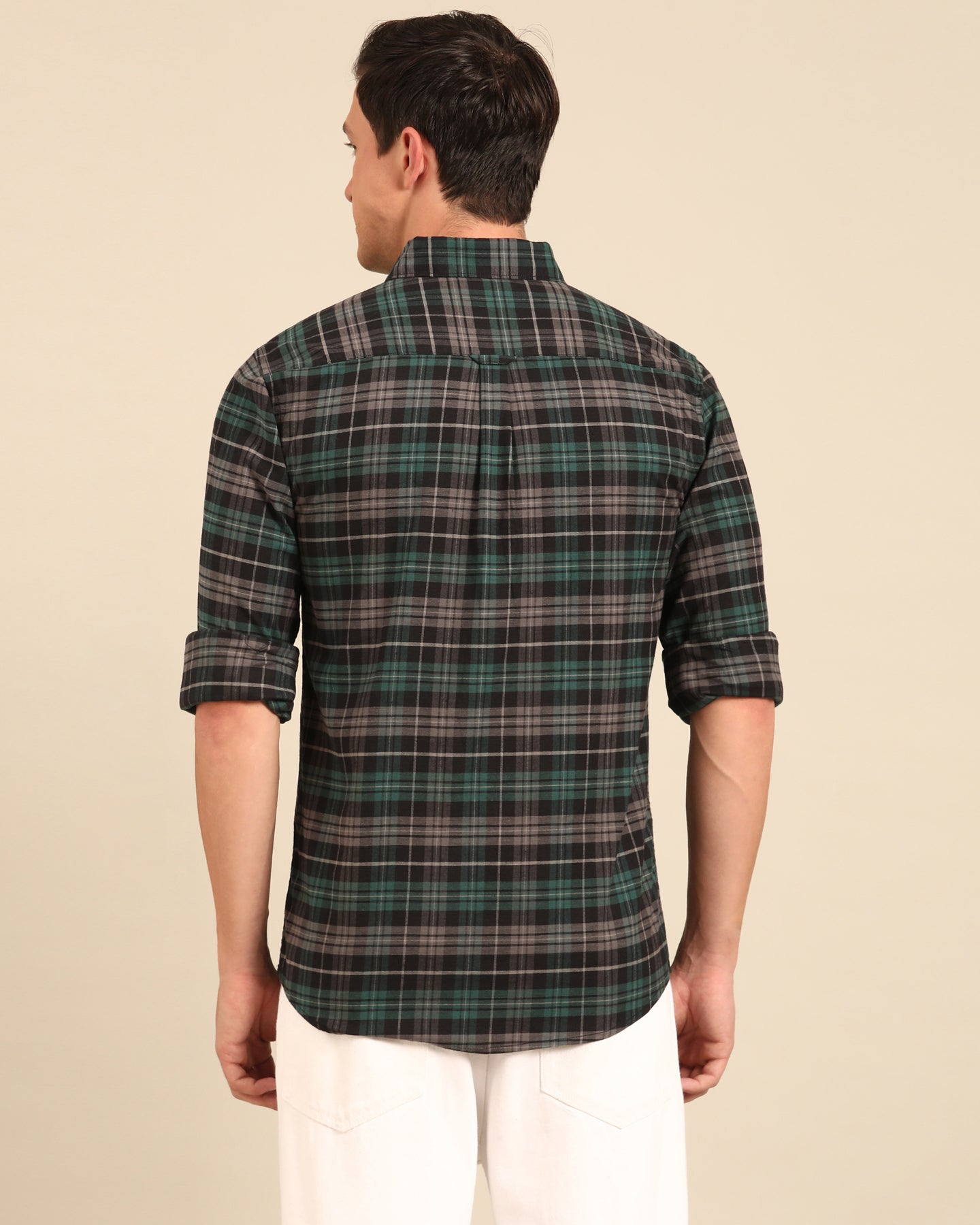 Oxford Yarn Dyed Green Grey Tartan Plaid Full Sleeve Checkered Shirt