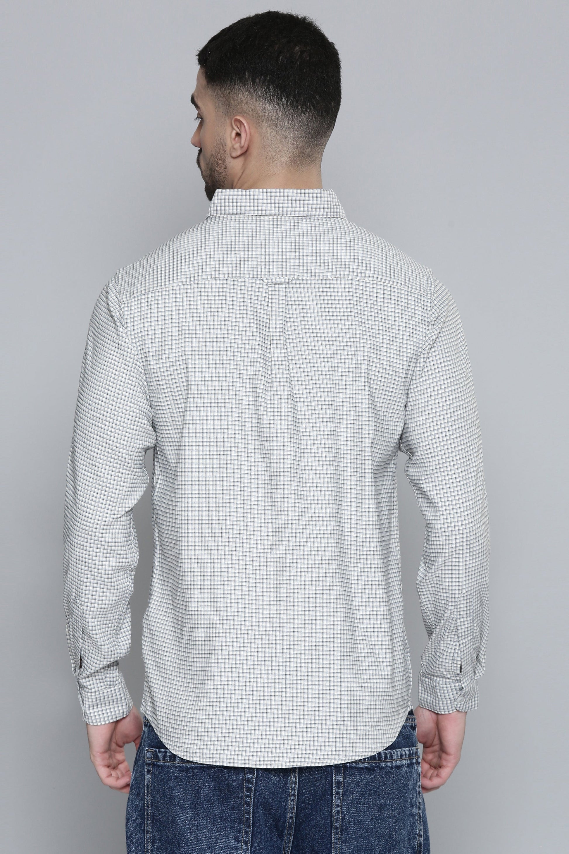 Classic White  Checked Full Sleeve Shirt For Men