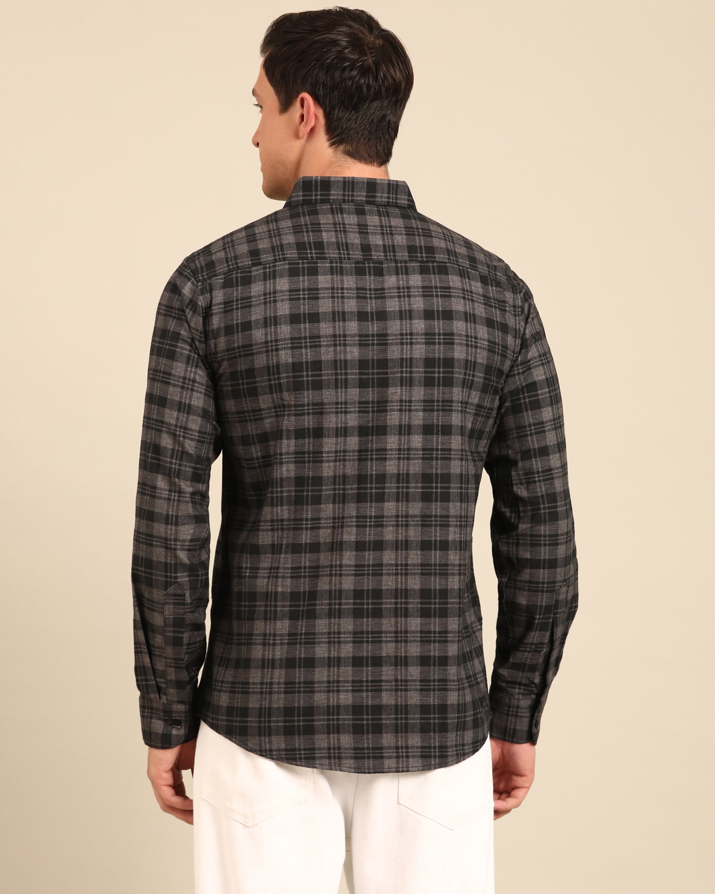 Milange Yarn Grey-Black Tartan Plaid checkered Full Sleeve Shirt