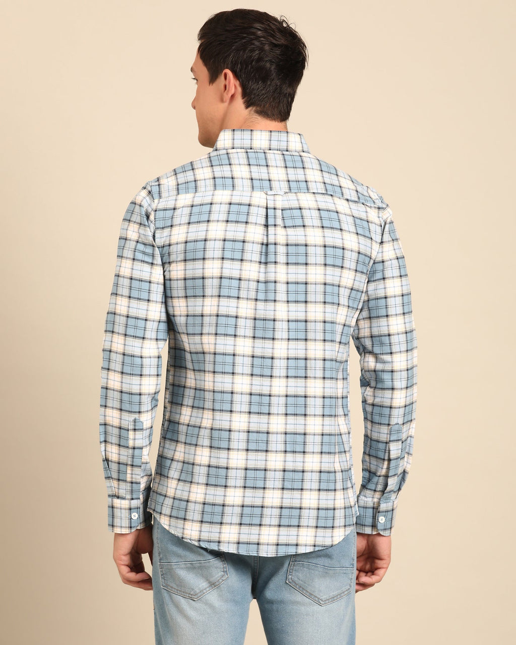 Oxford Yarn Grey Window Pane Checkered Full Sleeve Shirt