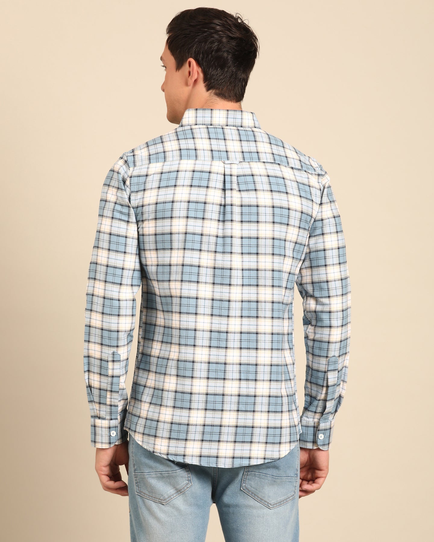 Oxford Yarn Grey Window Pane Checkered Full Sleeve Shirt
