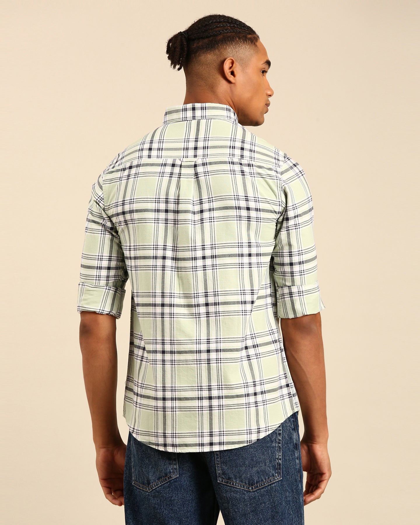 Oxford Yarn Mint Green Tartan Plaid Checkered Full Sleeve Shirt