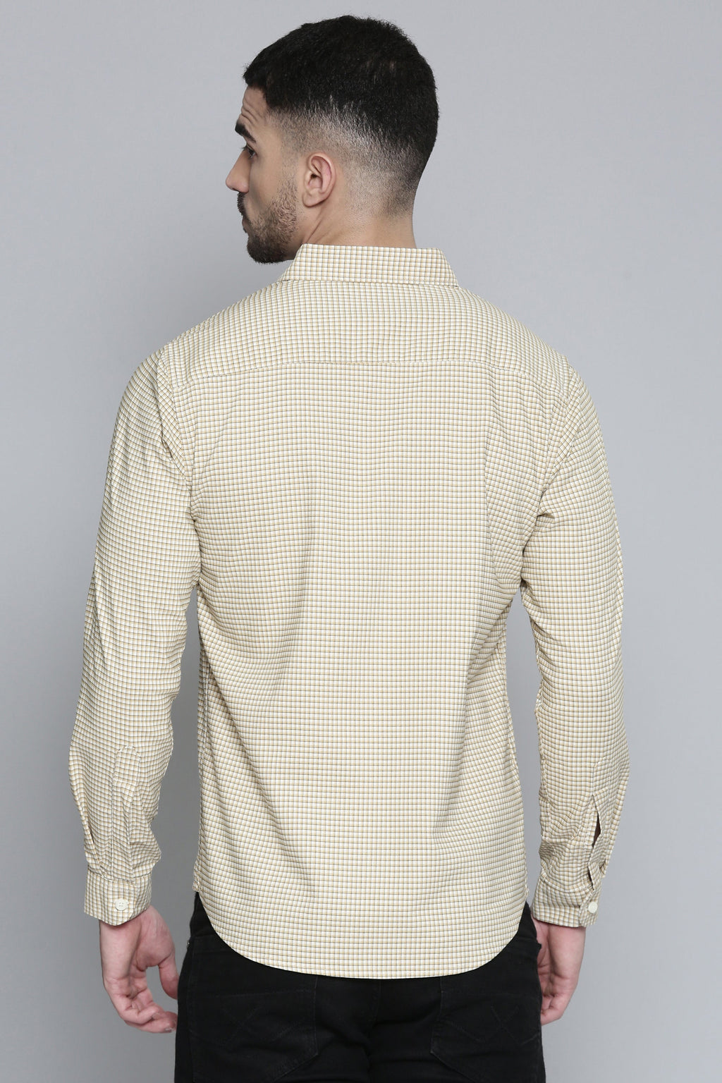 Classic Cream  Checked Full Sleeve Shirt For Men