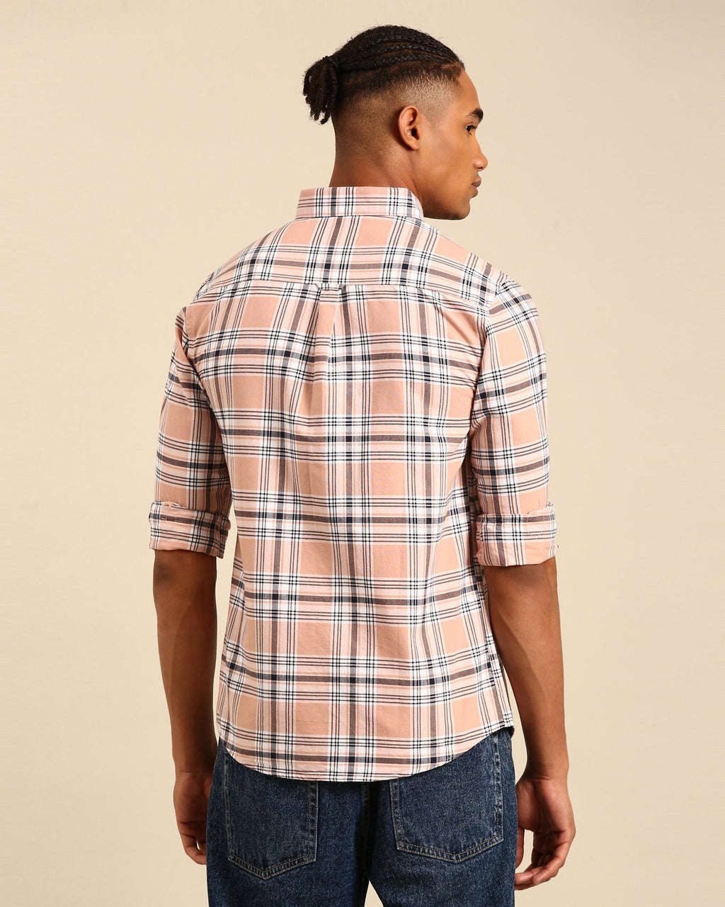 Oxford Yarn Plaster Pink Tartan Plaid Checkered Full Sleeve Shirt