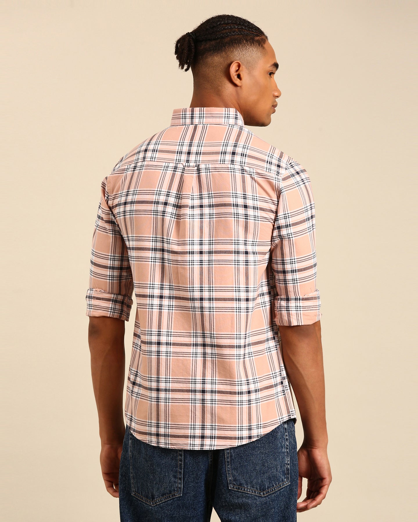 Oxford Yarn Plaster Pink Tartan Plaid Checkered Full Sleeve Shirt
