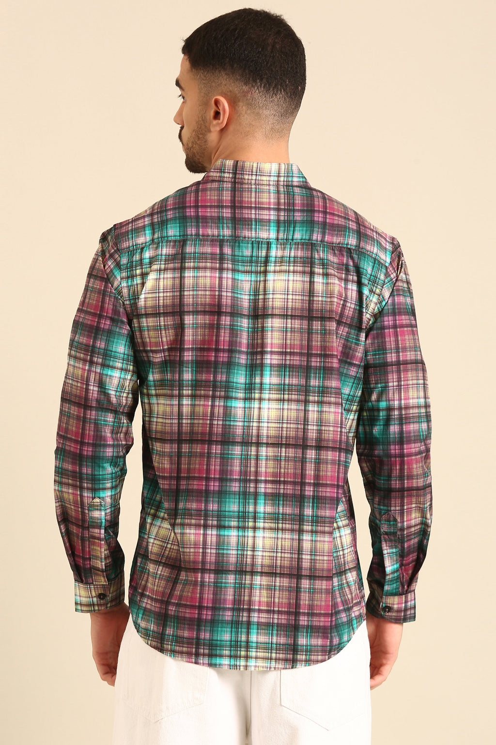 Classic Maroon-Blue Digital Print Checked Full Sleeve Shirt For Men