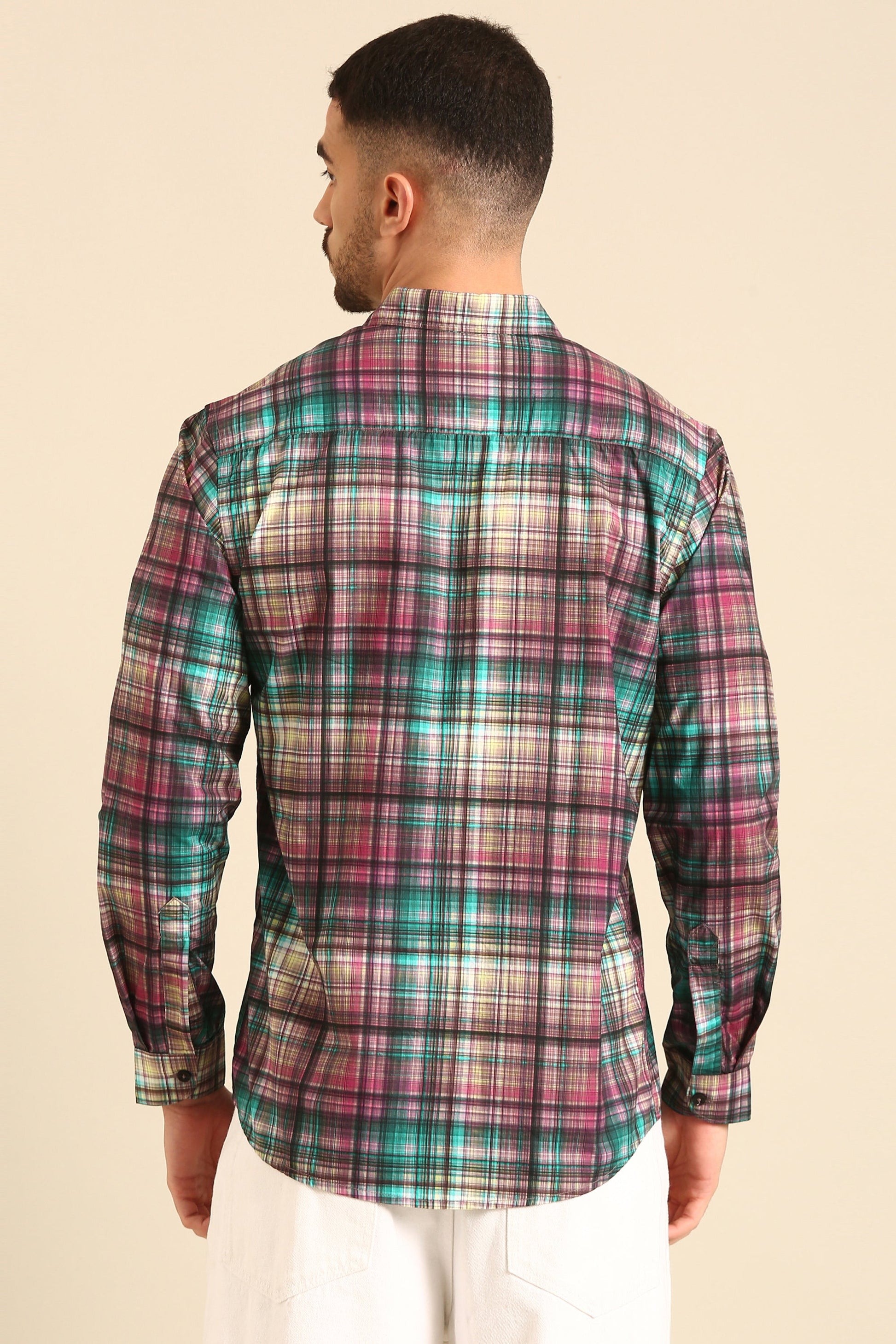 Classic Maroon-Blue Digital Print Checked Full Sleeve Shirt For Men