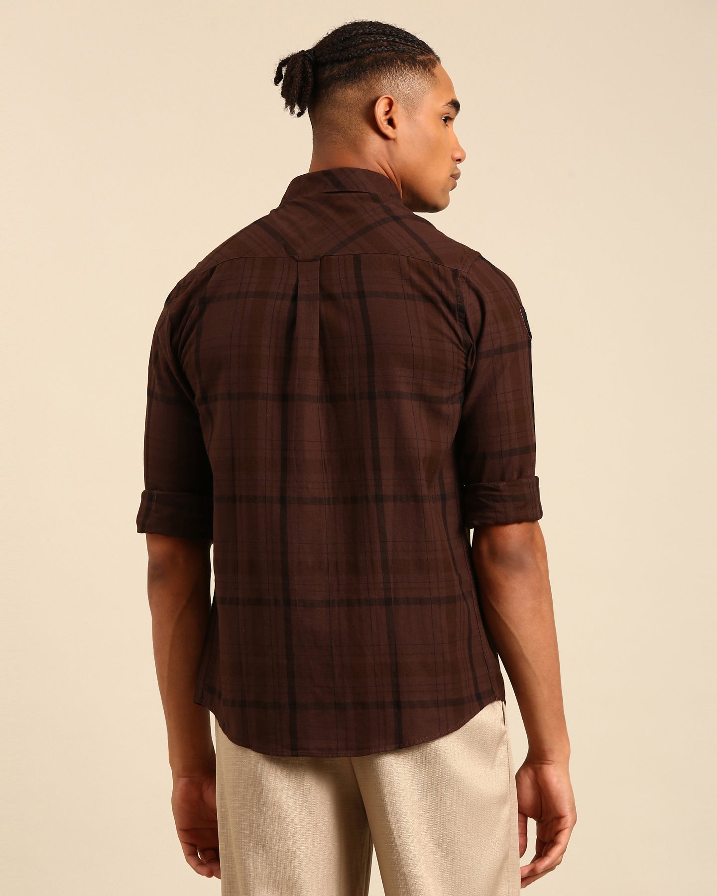 Over Yarn Dyed Tartan Plaid Brown Full Sleeve Shirt