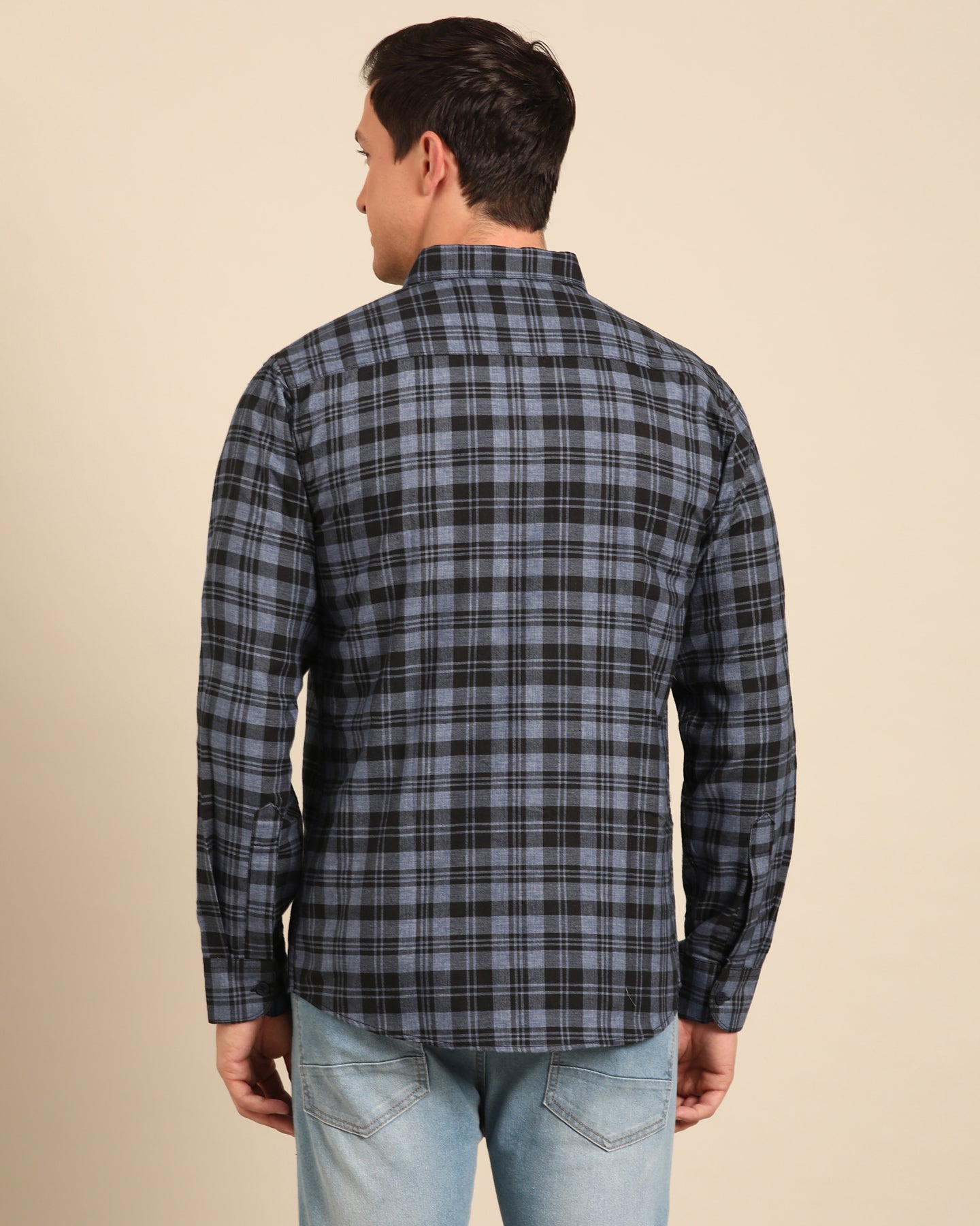 Milange Yarn Blue-Black Tartan Plaid checkered Full Sleeve Shirt