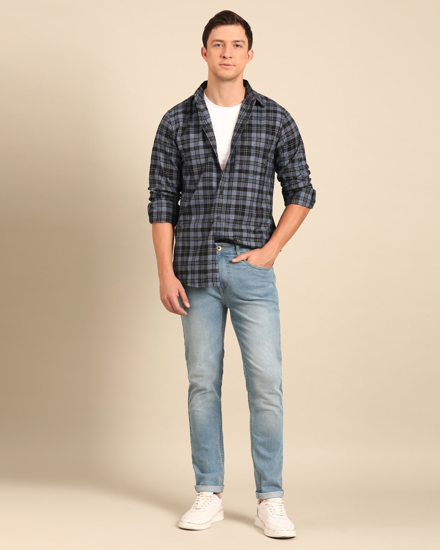 Milange Yarn Blue-Black Tartan Plaid checkered Full Sleeve Shirt