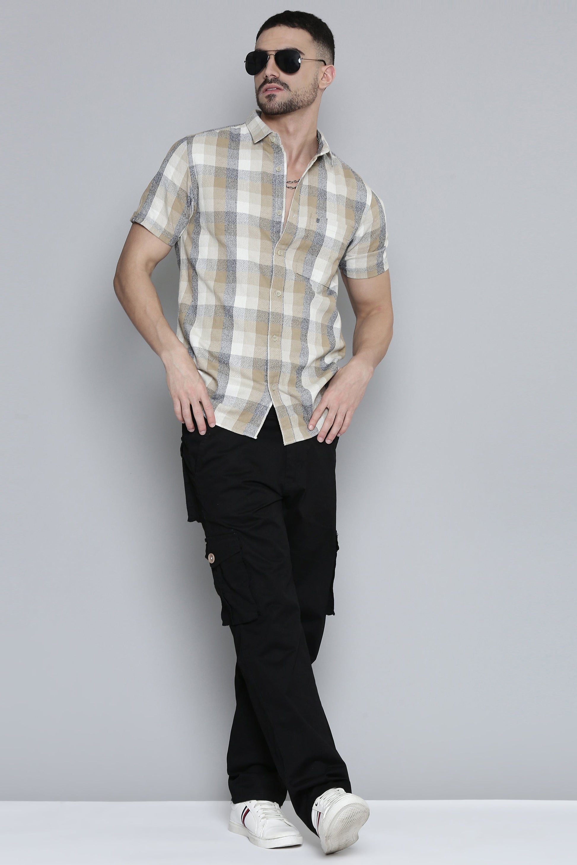 Classic Beige  Checked Full Sleeve Shirt For Men