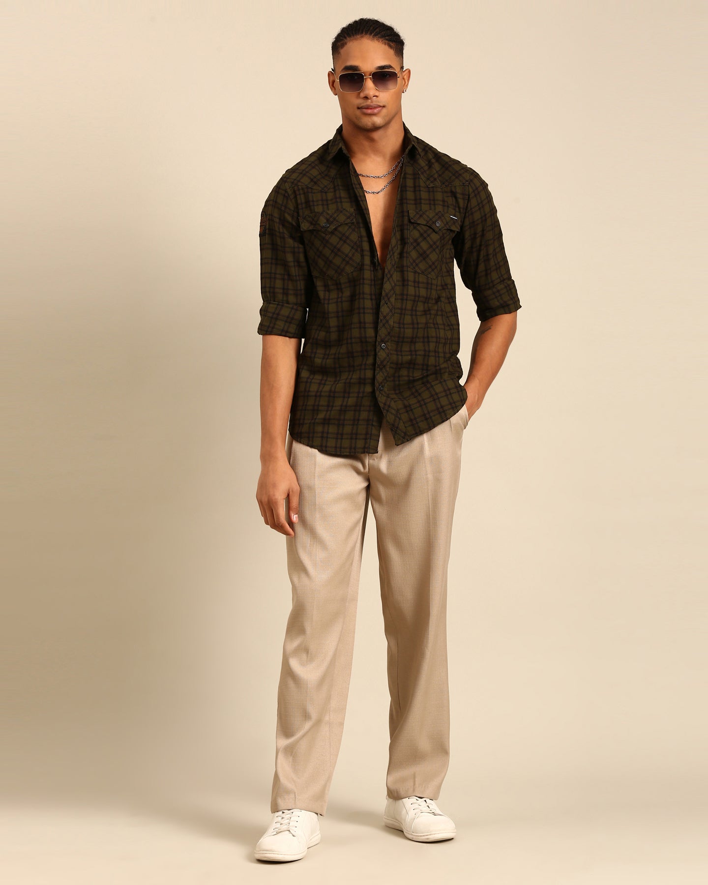 Over Yarn Dyed Tartan Plaid Olive GreenFull Sleeve Shirt