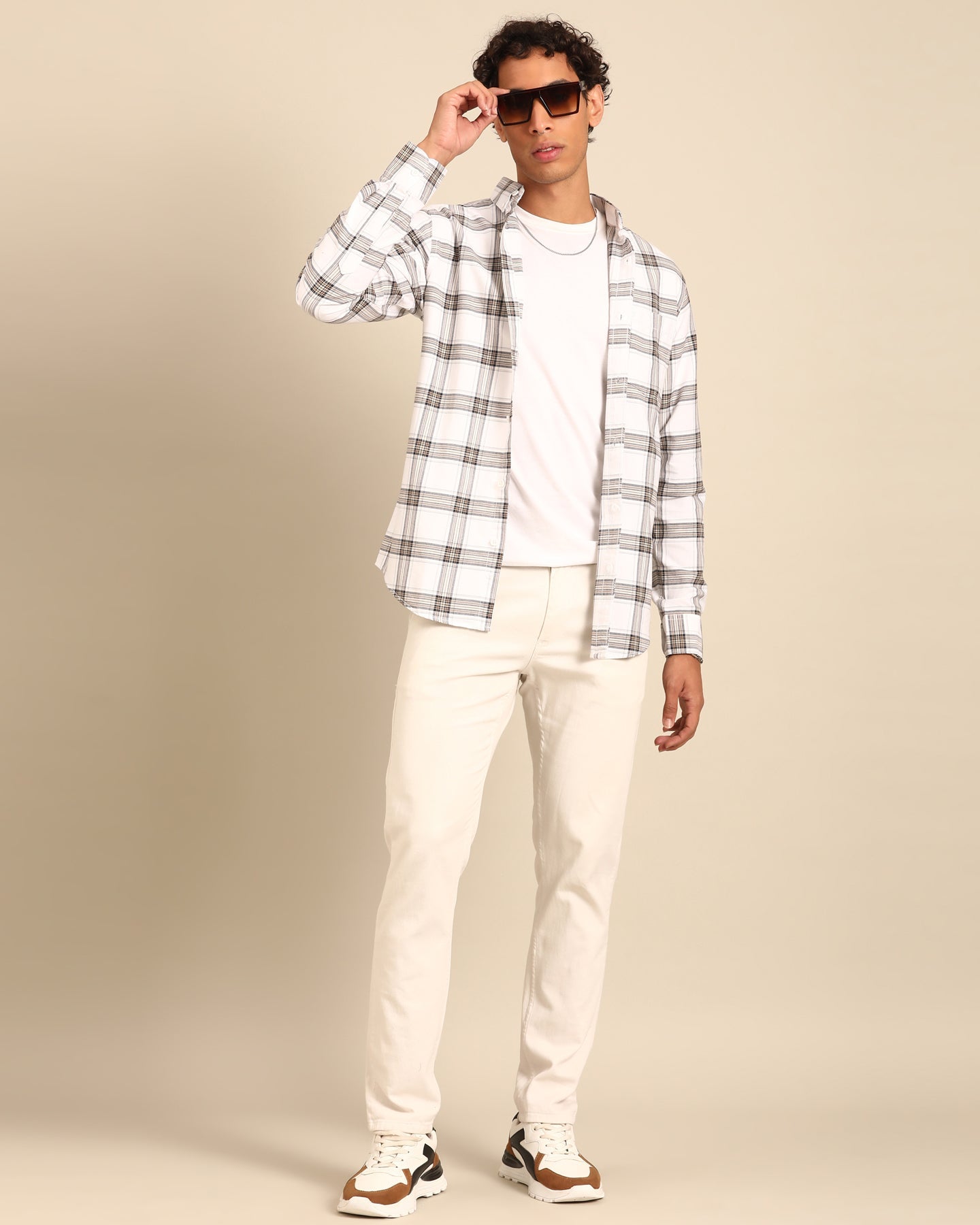 Oxford Yarn White-Black Window Pane Checkered Full Sleeve Shirt