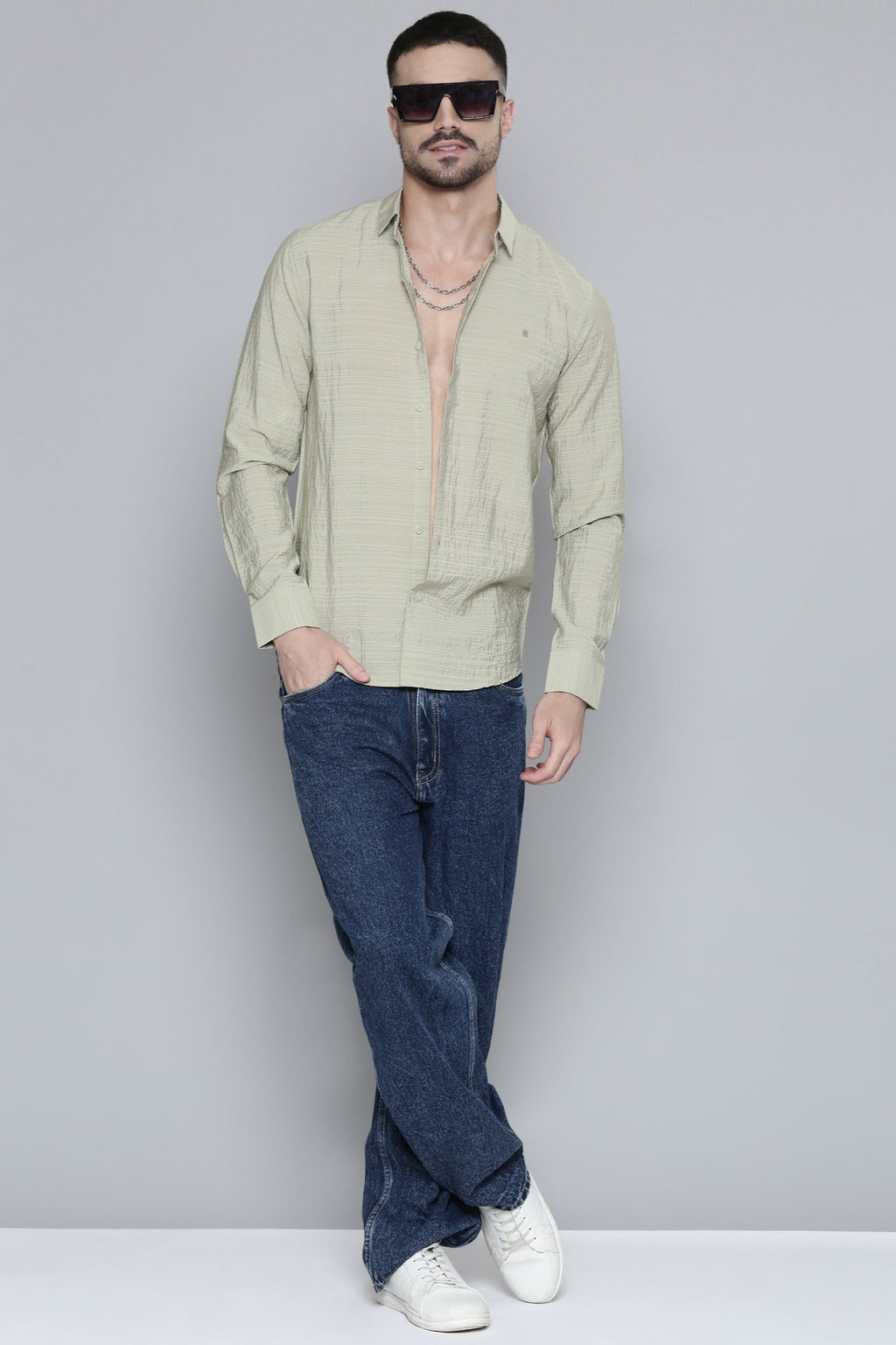 Men'S Olive Green Full Sleeve Shirt In Premium Imported Crush Fabric