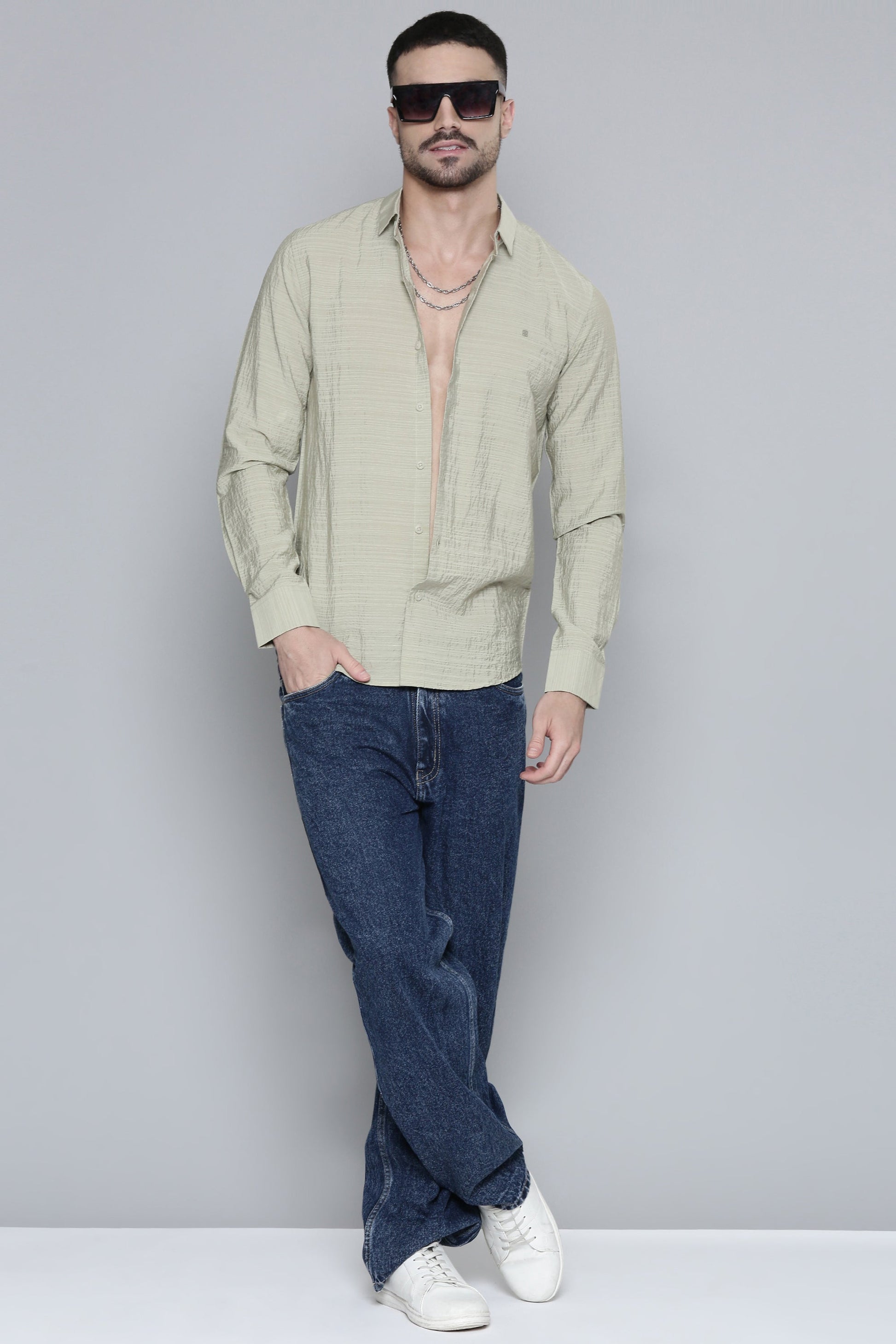 Men'S Olive Green Full Sleeve Shirt In Premium Imported Crush Fabric