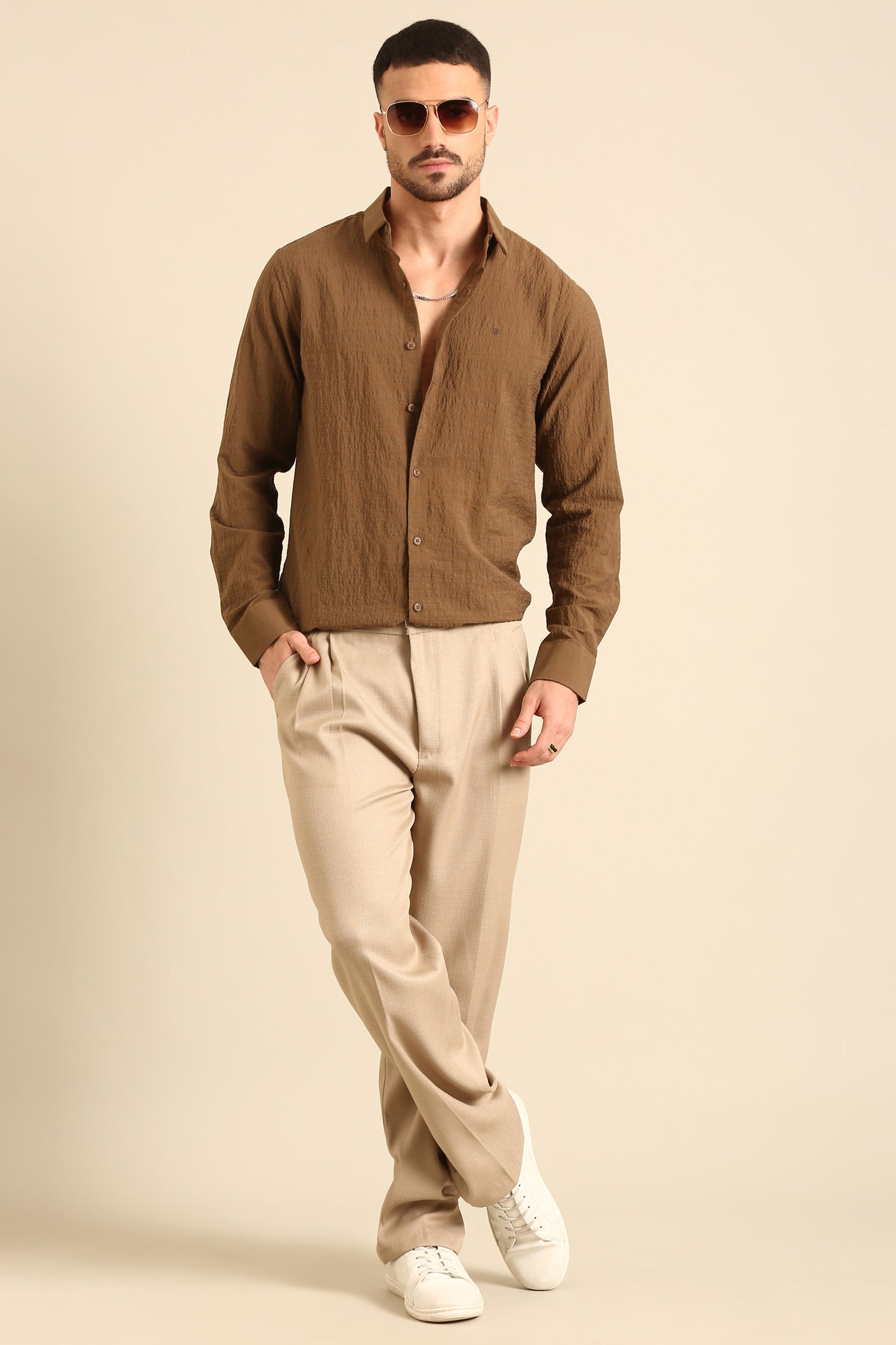 Men'S Brown Full Sleeve Shirt In Premium Imported Crush Fabric