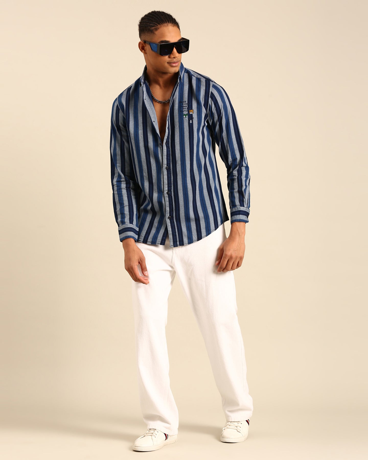 Yarn Dyed Indigo Variegated Stripe Navy Blue-Grey Full Sleeve Shirt
