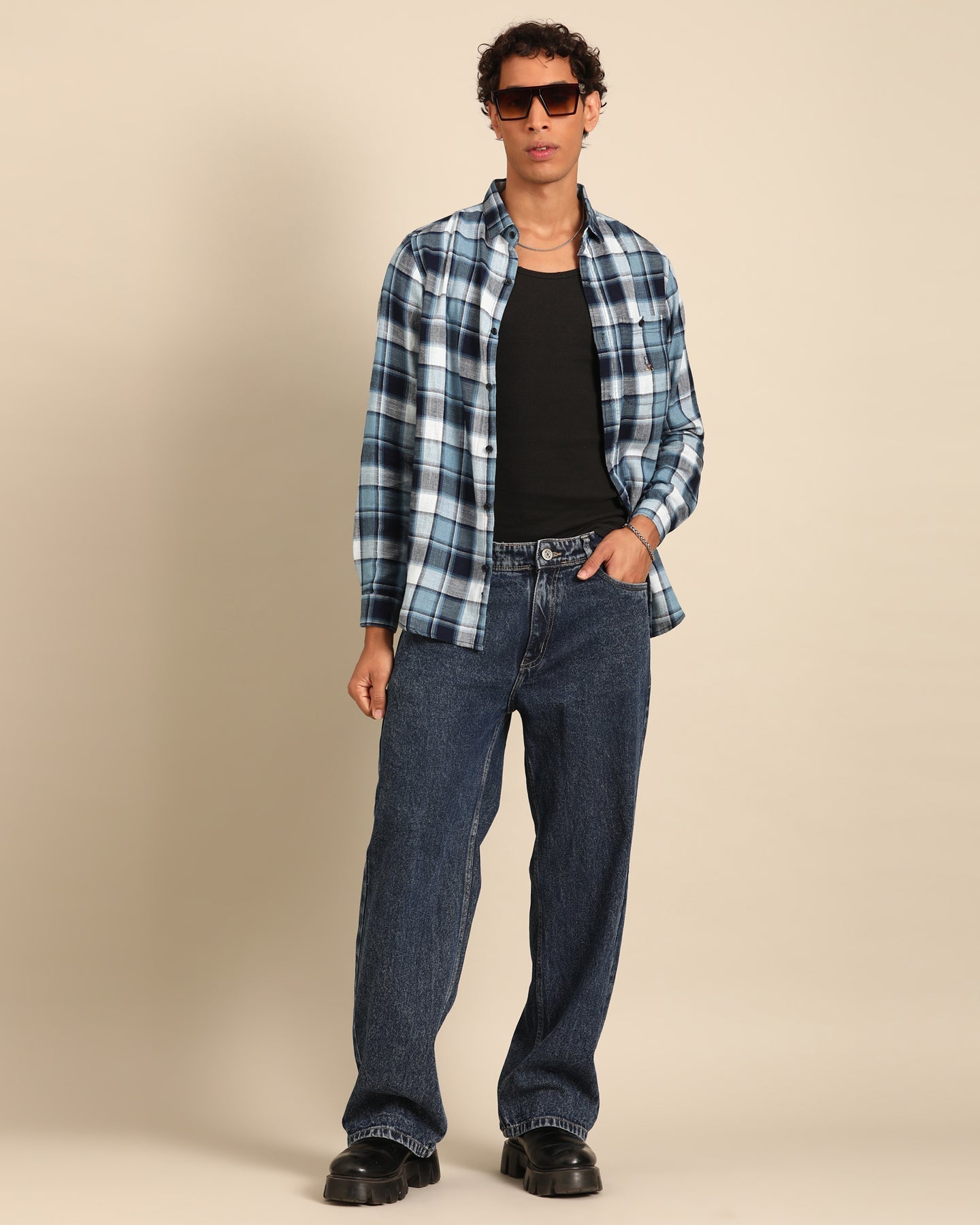 Yarn Dyed Blue-Grey Checkered Full Sleeve Shirt