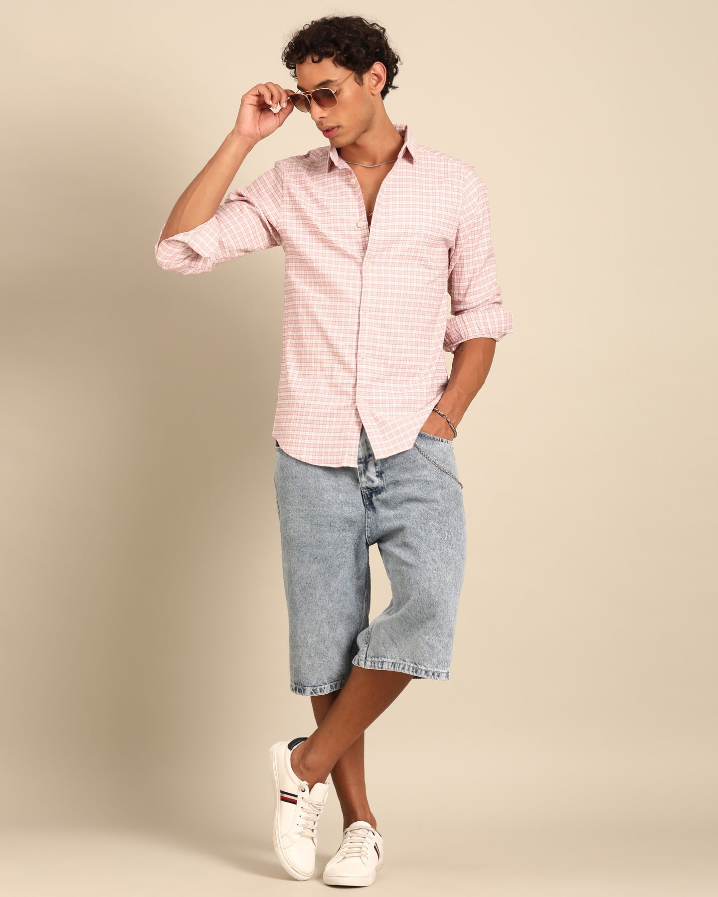 Pink and White Gingham Check Full Sleeve Shirt | Cotton-Lycra Blend