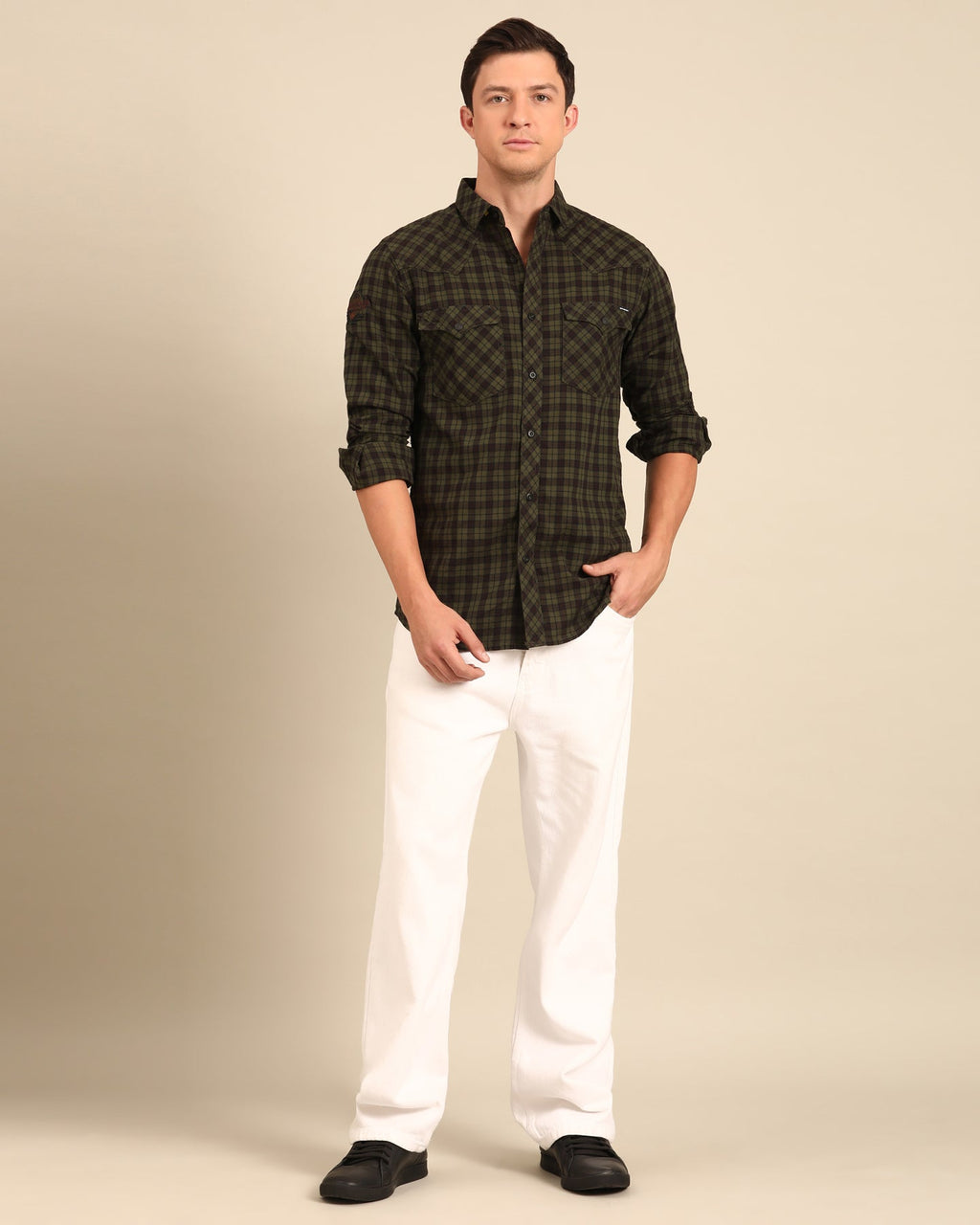 Over Yarn Dyed Tartan Plaid Olive-Maroon Full Sleeve Shirt