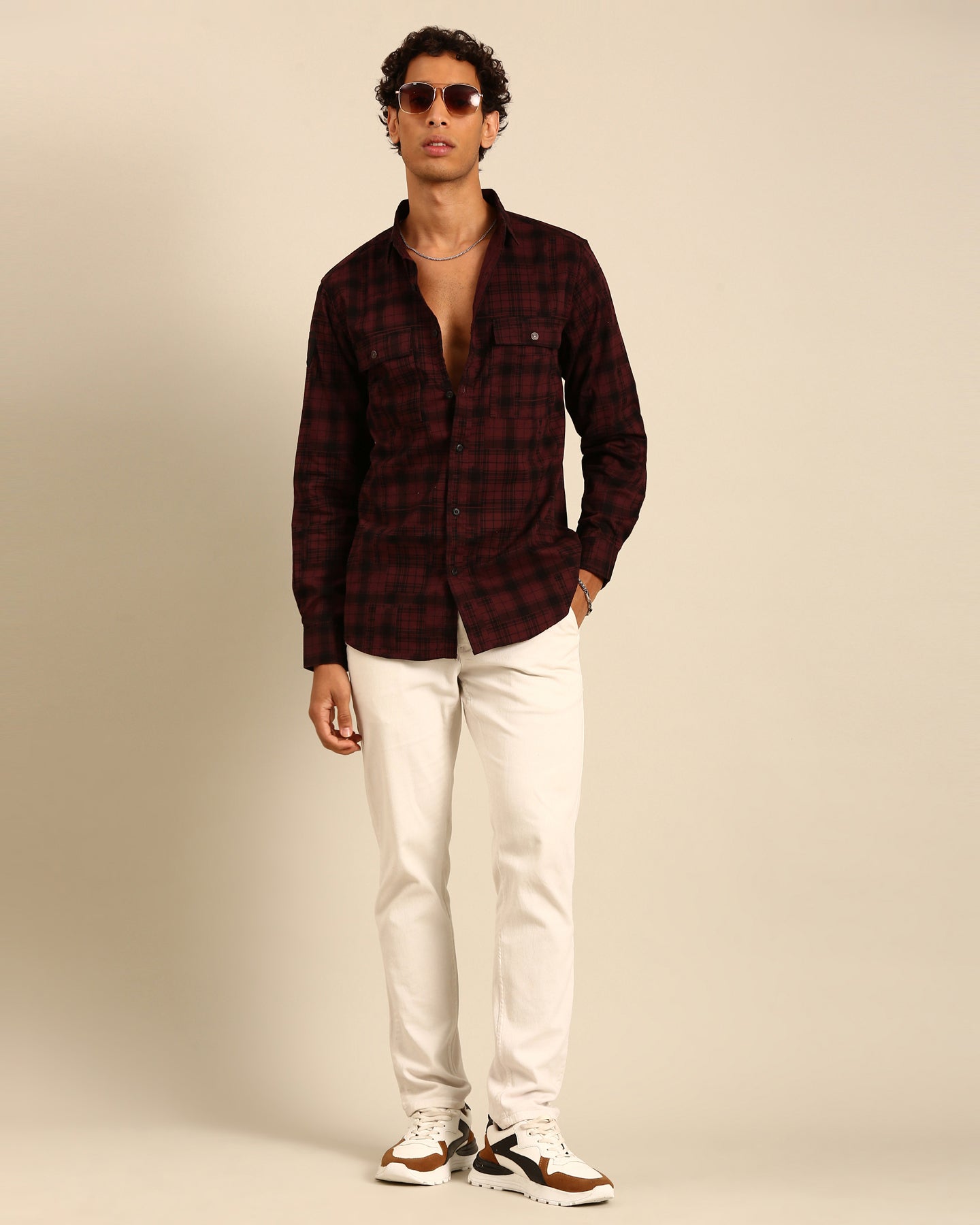 Corduroy Full Sleeve Maroon And Black Tartan Plaid Checks