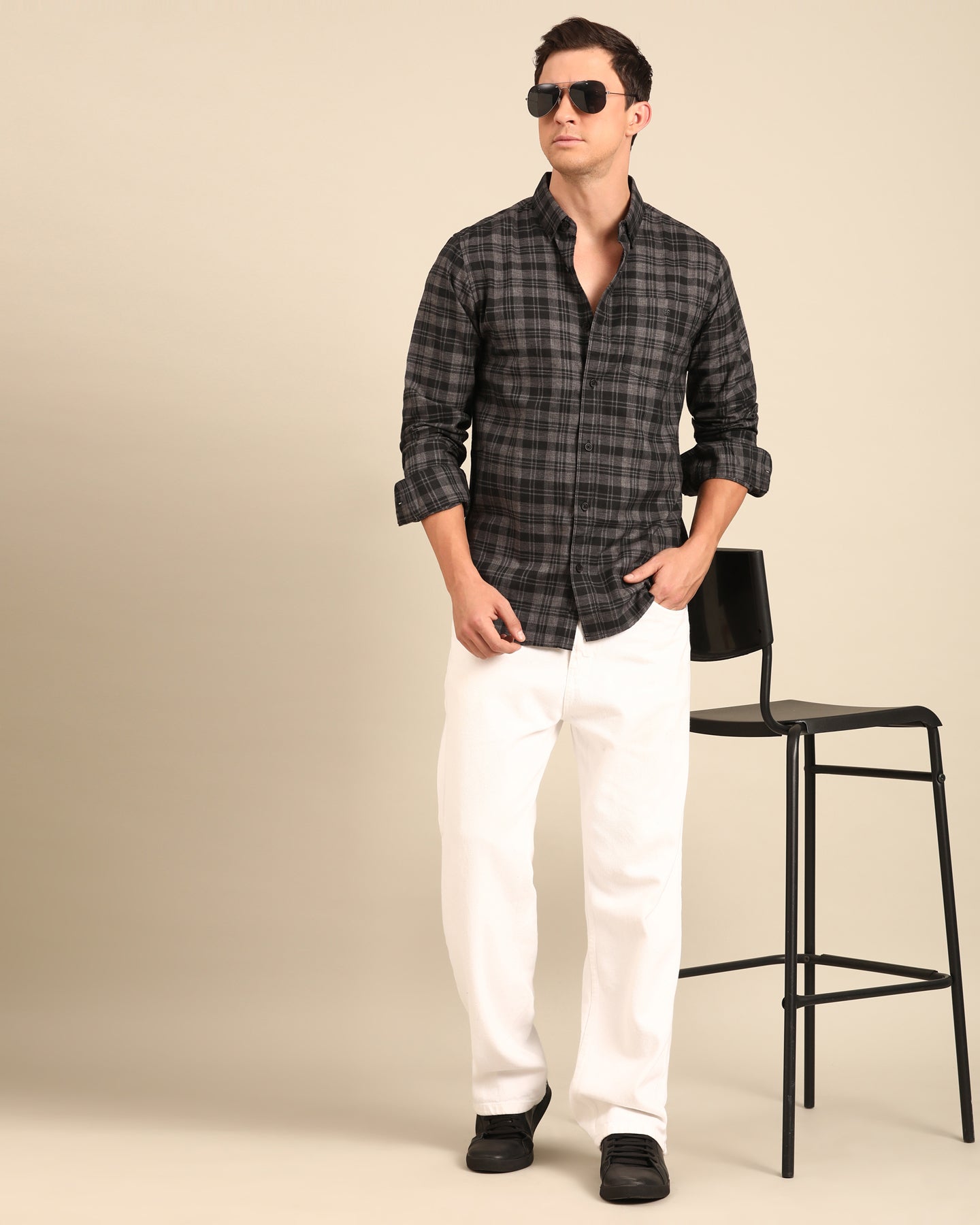 Milange Yarn Grey-Black Tartan Plaid checkered Full Sleeve Shirt