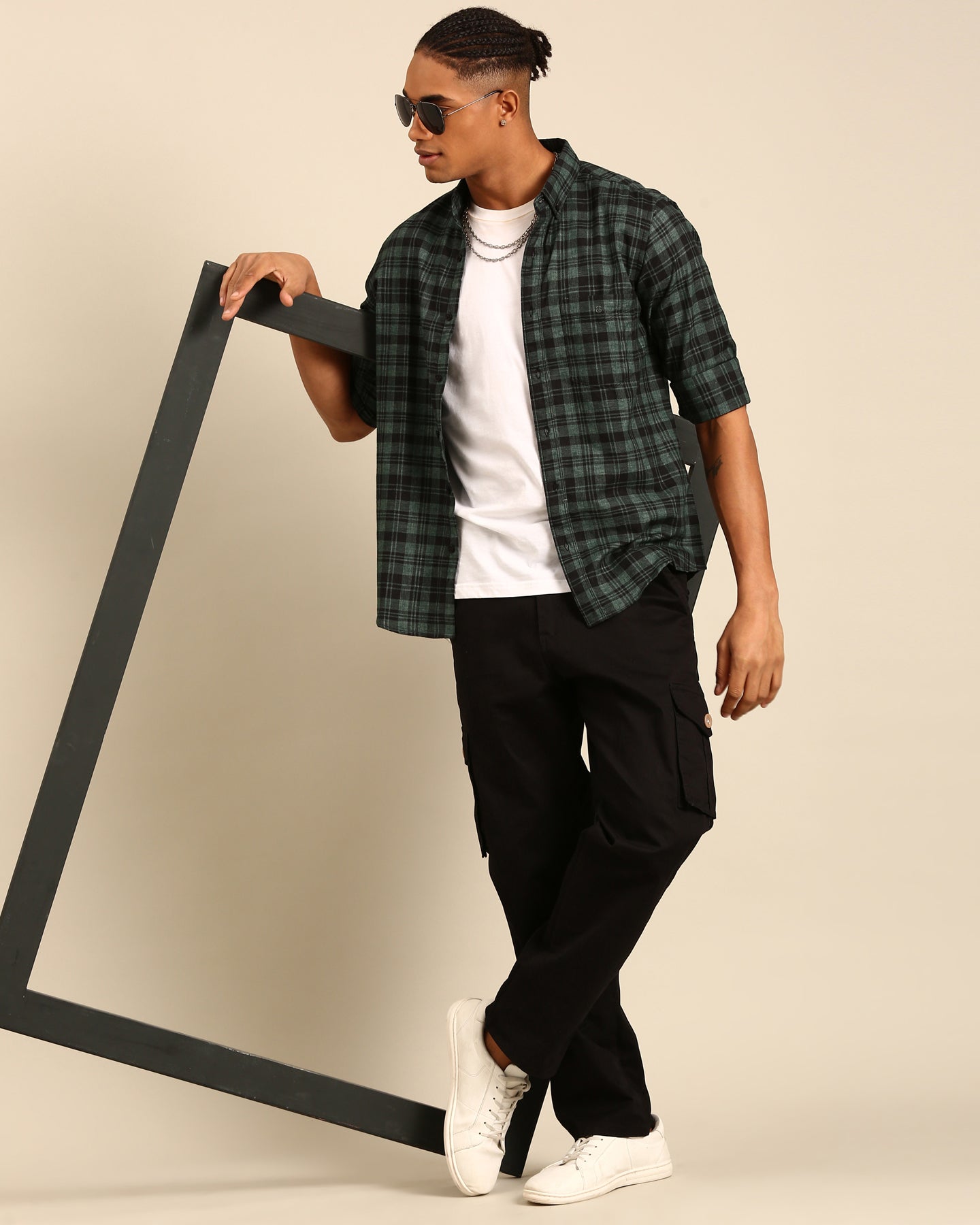 Milange Yarn Green-Black Tartan Plaid checkered Full Sleeve Shirt