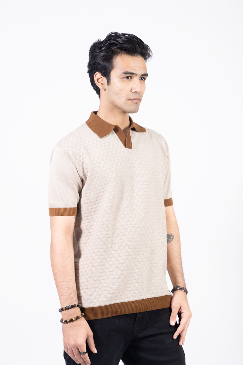 Knitted Polo Unisex T-shirt - BEIGE