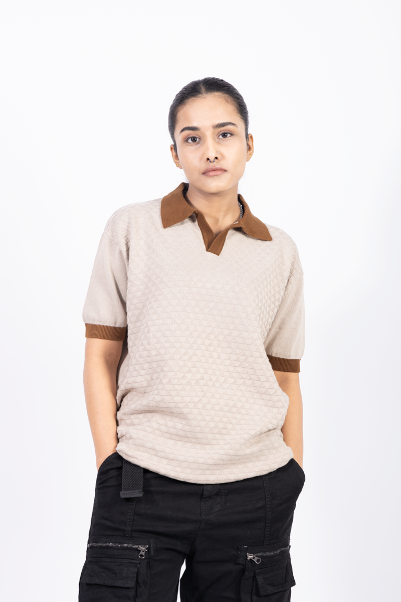 Knitted Polo Unisex T-shirt - BEIGE