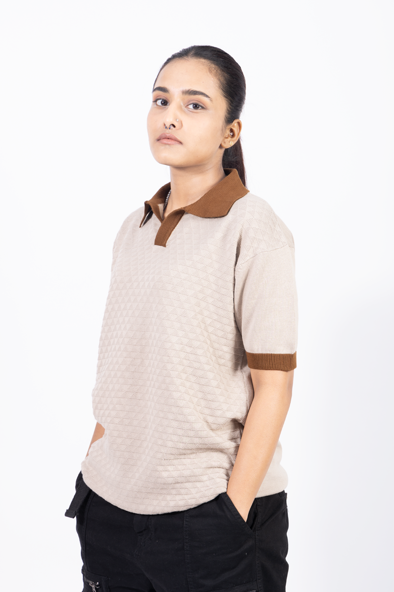 Knitted Polo Unisex T-shirt - BEIGE