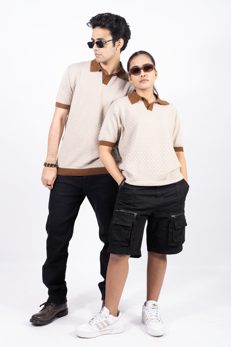 Knitted Polo Unisex T-shirt - BEIGE