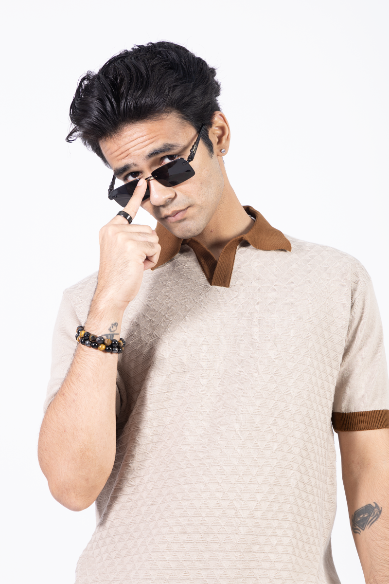 Knitted Polo Unisex T-shirt - BEIGE