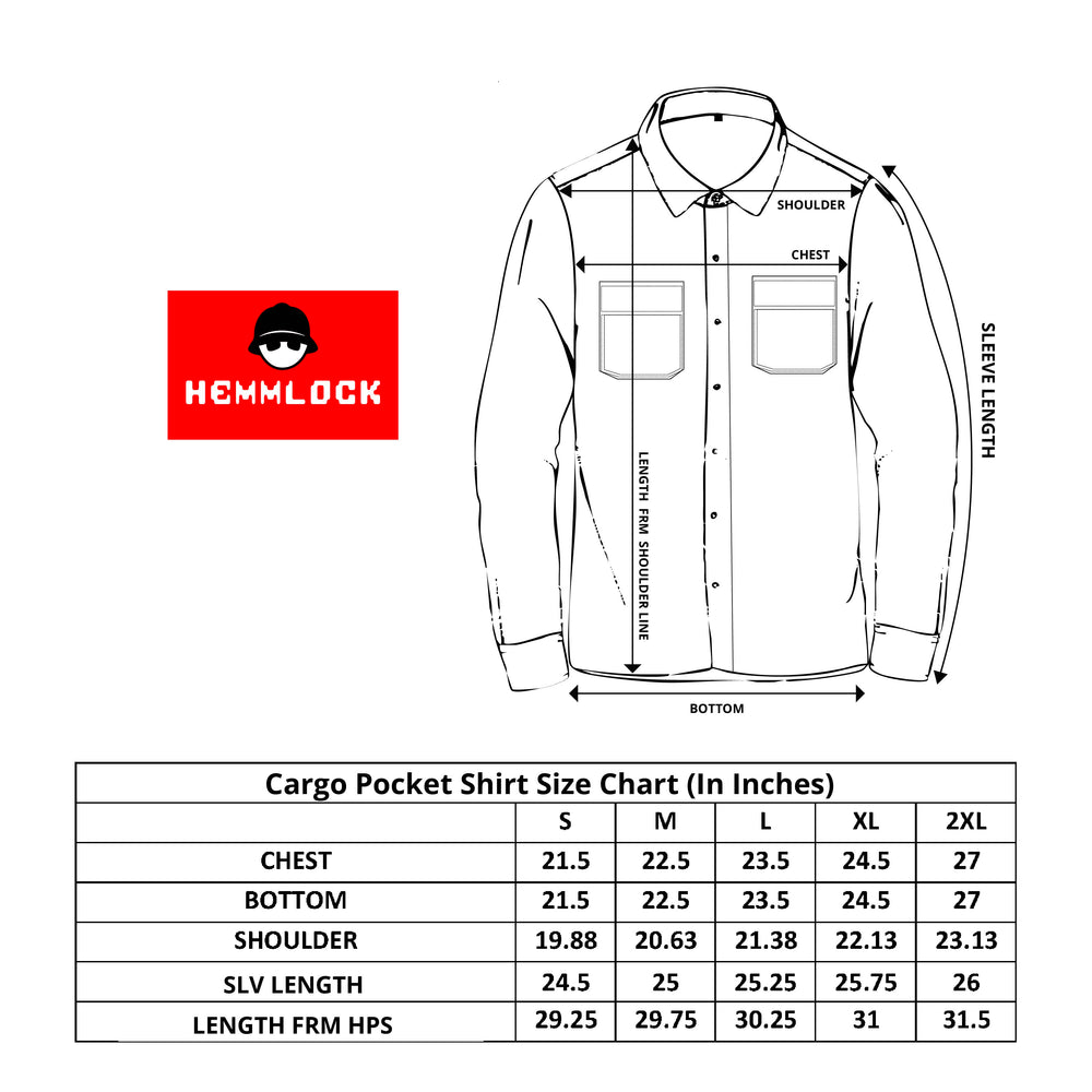Size chart for SAND BEIGE TYPOGRAPHY PRINT UTILITY SHIRT