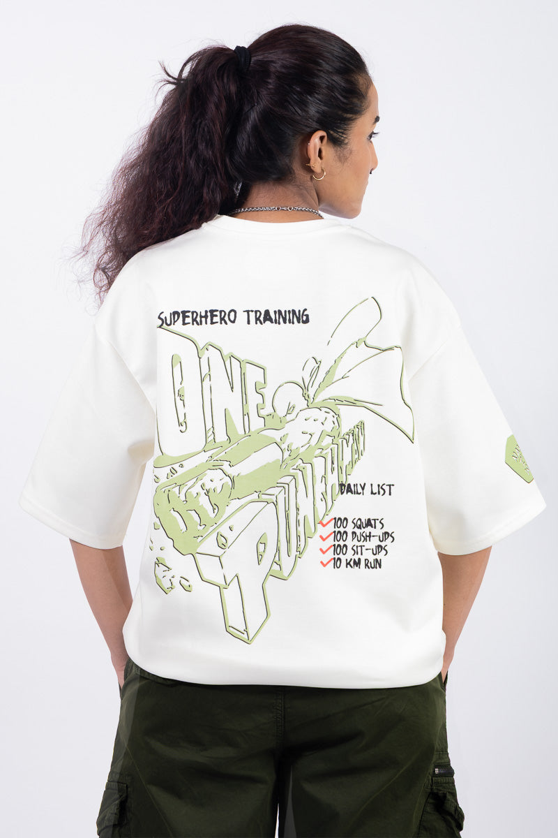 White Oversized Punchman printed Unisex T-shirt
