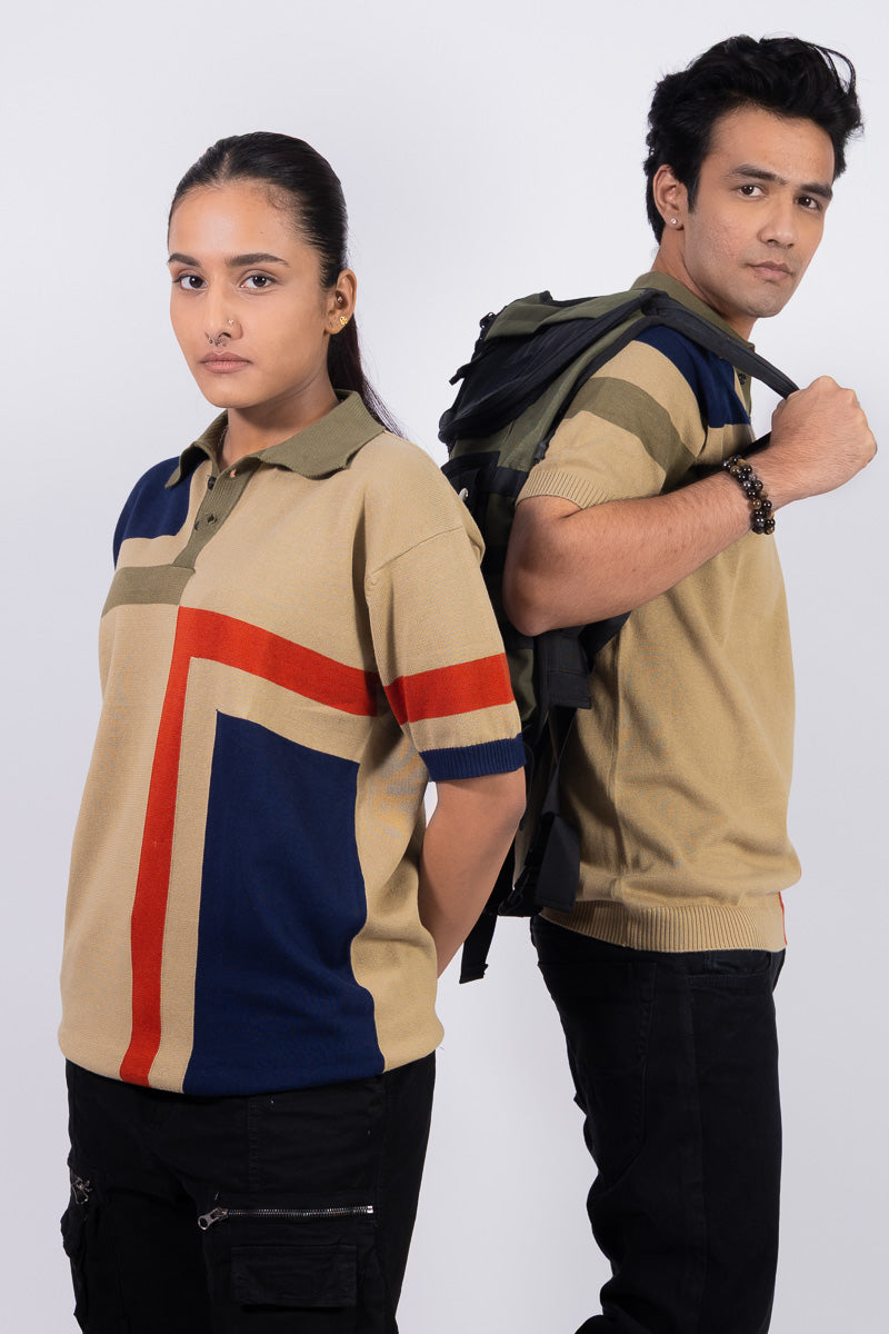 Knitted Unisex Polo T-shirt - Beige