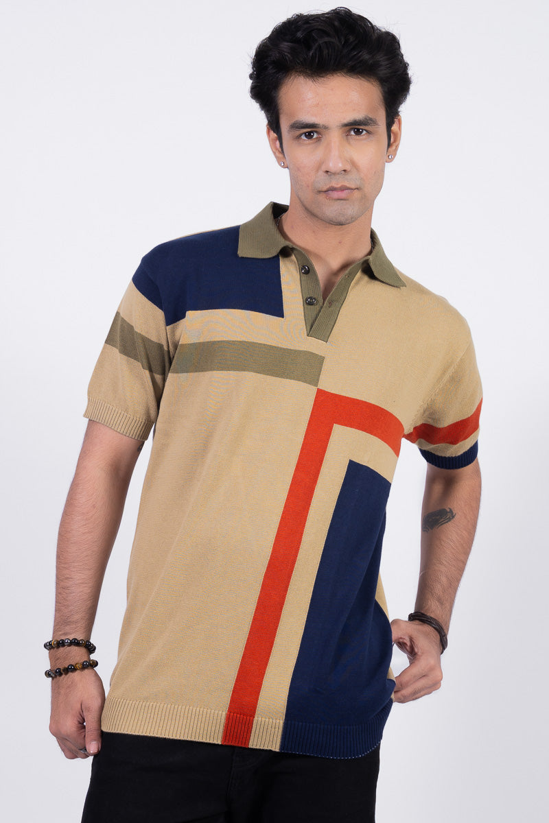 Knitted Unisex Polo T-shirt - Beige