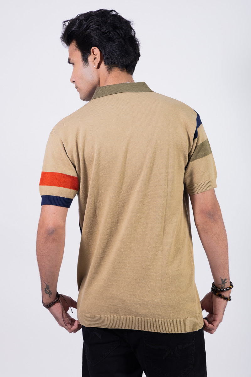Knitted Unisex Polo T-shirt - Beige