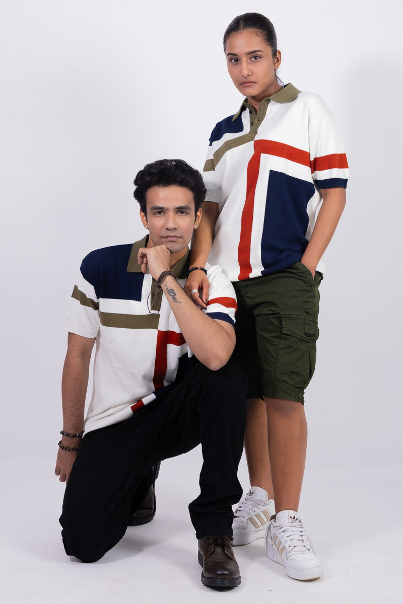 Knitted Unisex Polo T-shirt - White