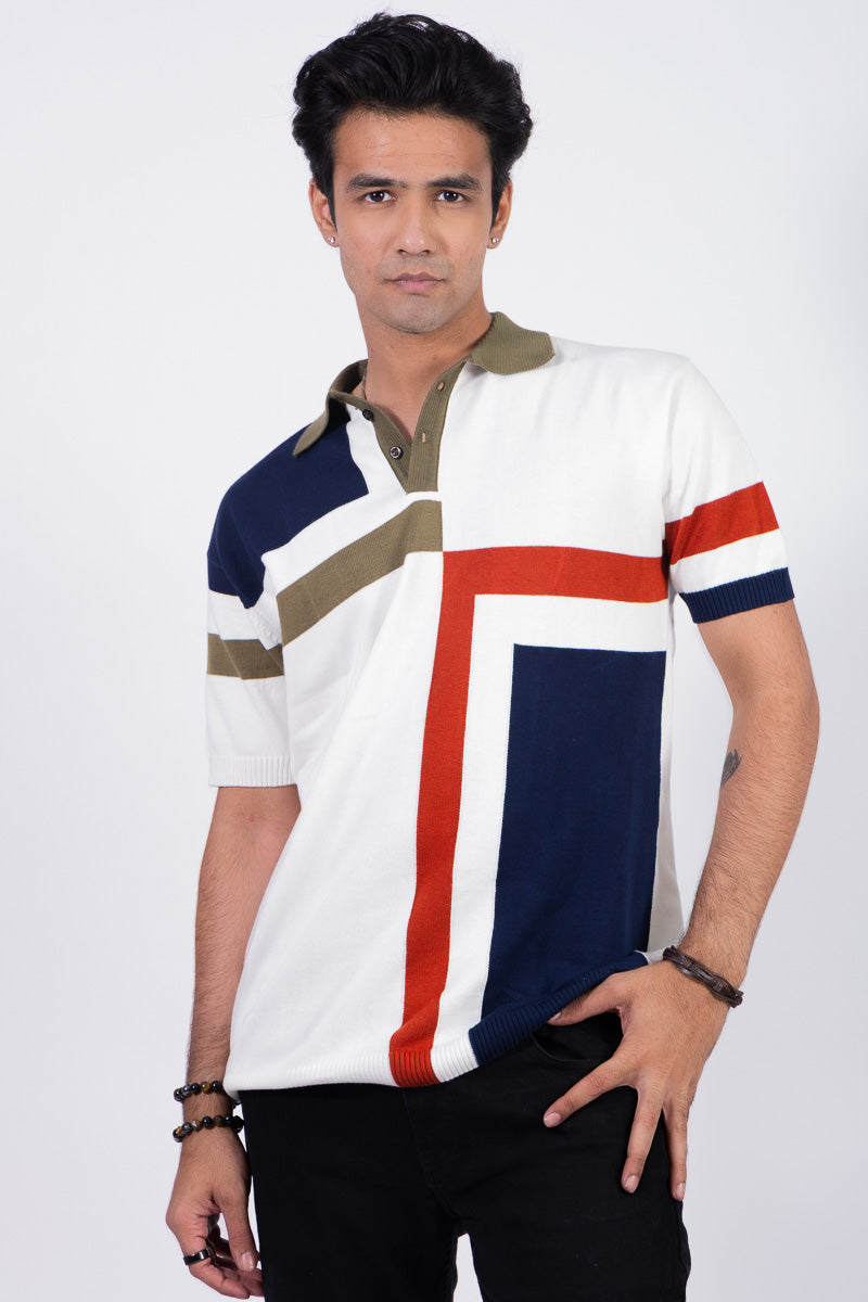 Knitted Unisex Polo T-shirt - White