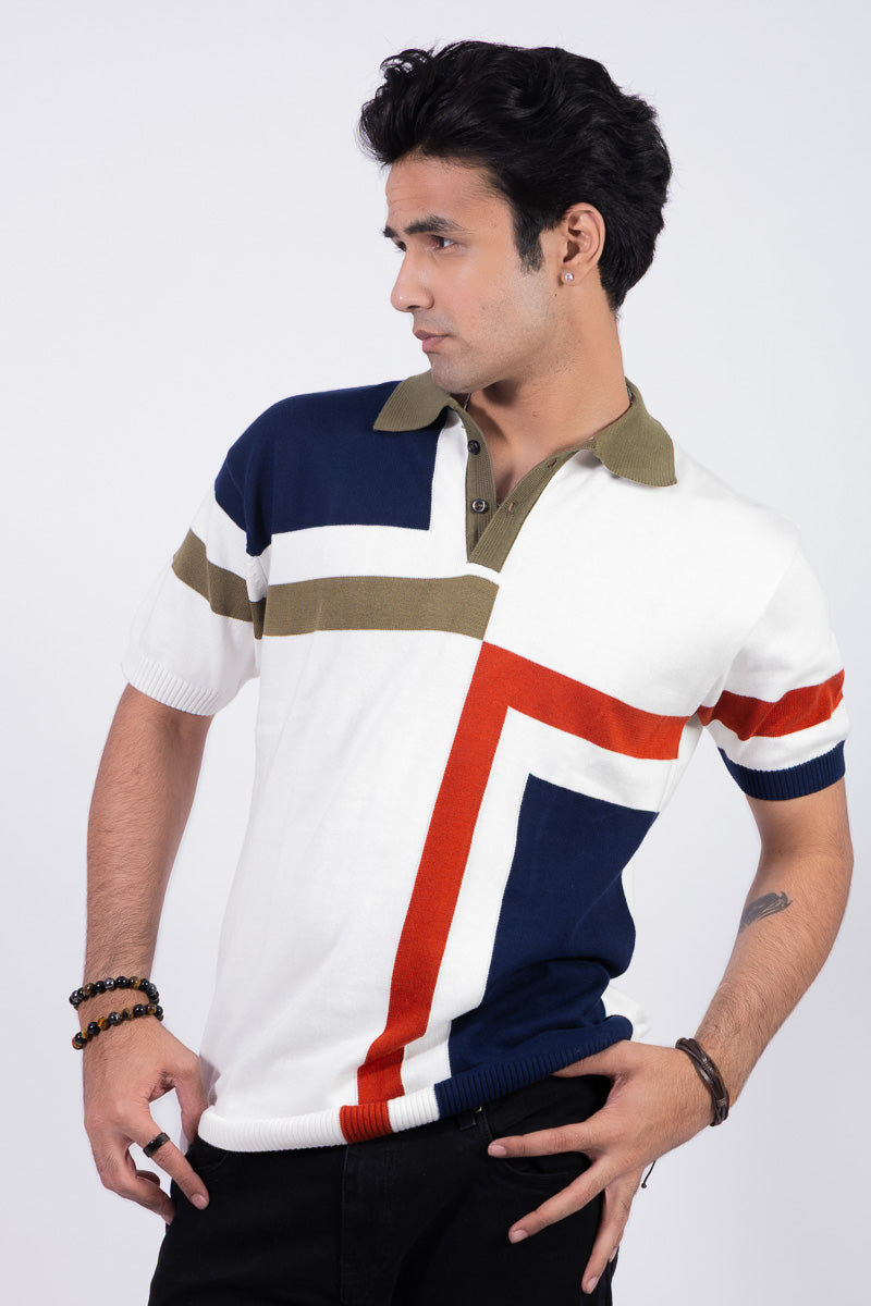 Knitted Unisex Polo T-shirt - White