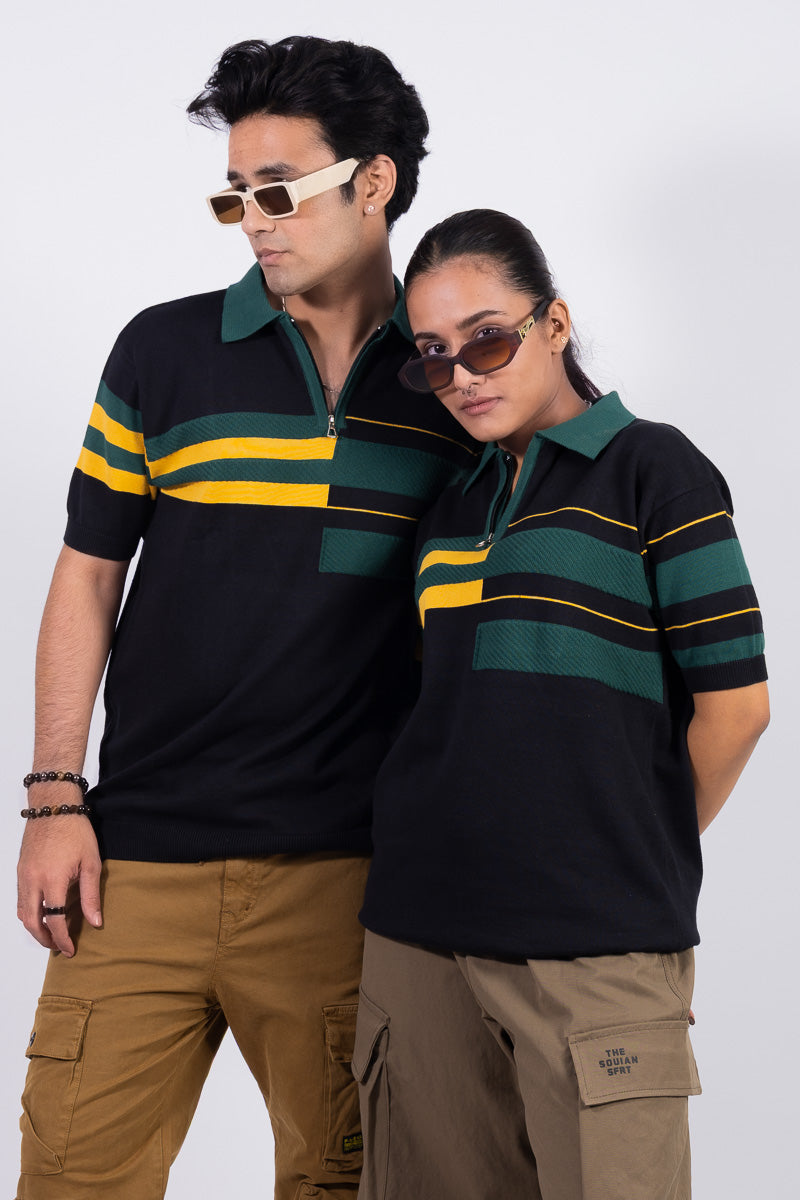 Knitted Green Edge Contrast Polo- Unisex