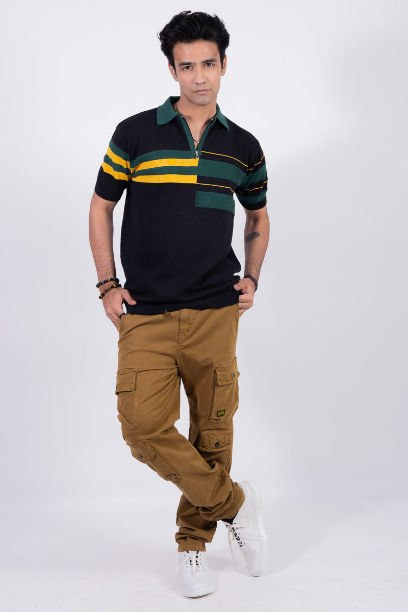 Knitted Green Edge Contrast Polo- Unisex