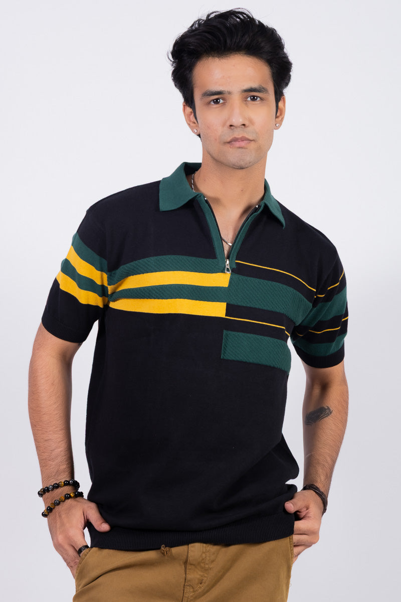 Knitted Green Edge Contrast Polo- Unisex
